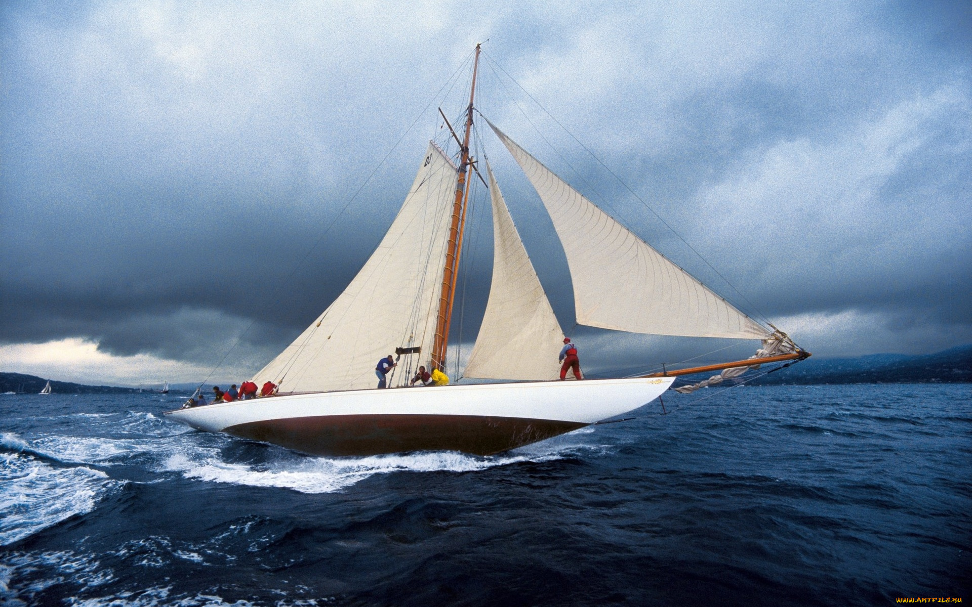 корабли, Яхты, водоем, парус, люди, облака