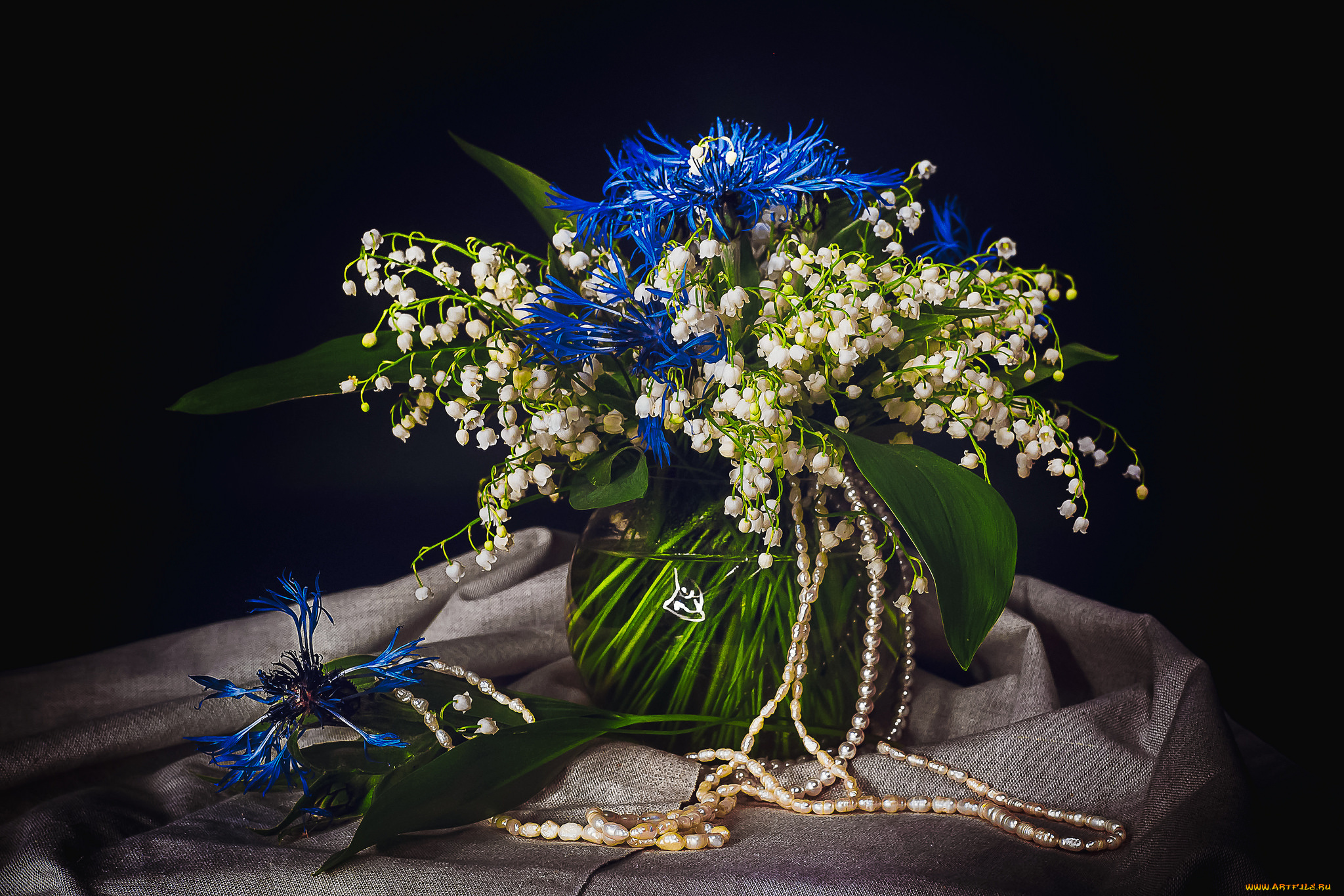 цветы, букеты, , композиции, васильки, ландыши, букет, бусы, ваза