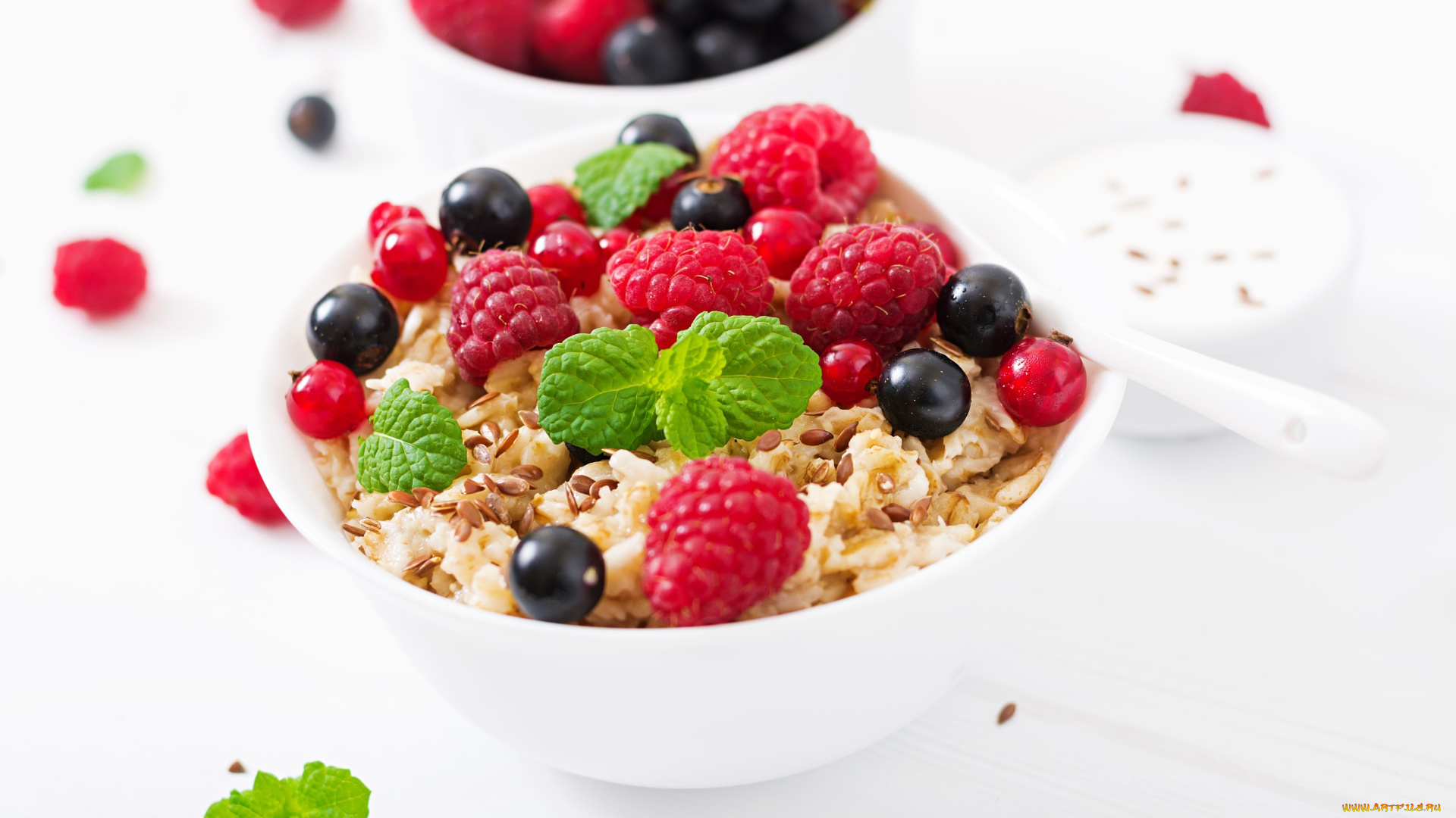 еда, мюсли, , хлопья, ягоды, мята