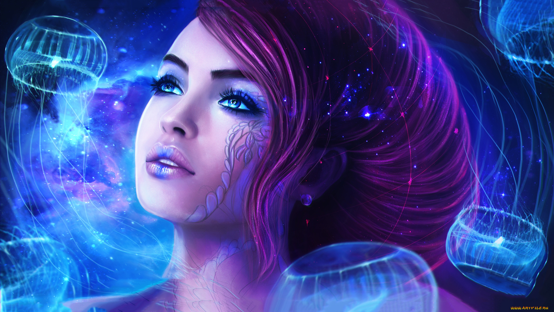 фэнтези, девушки, фон, медузы, взгляд, девушка