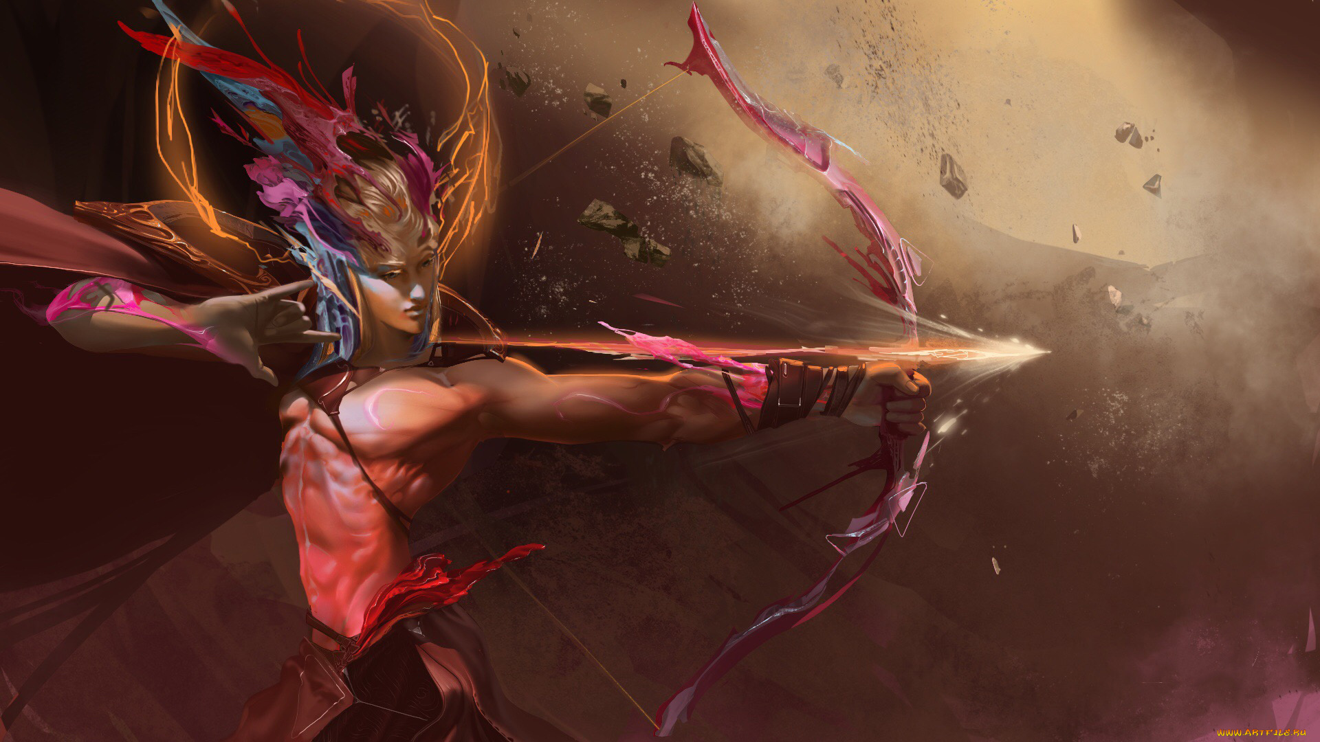 фэнтези, люди, лук, мужчина, фон, стрела