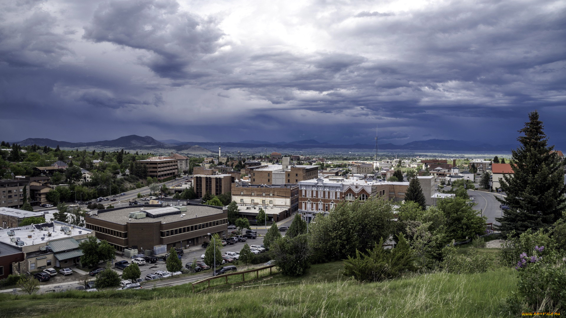 города, -, панорамы, тучи