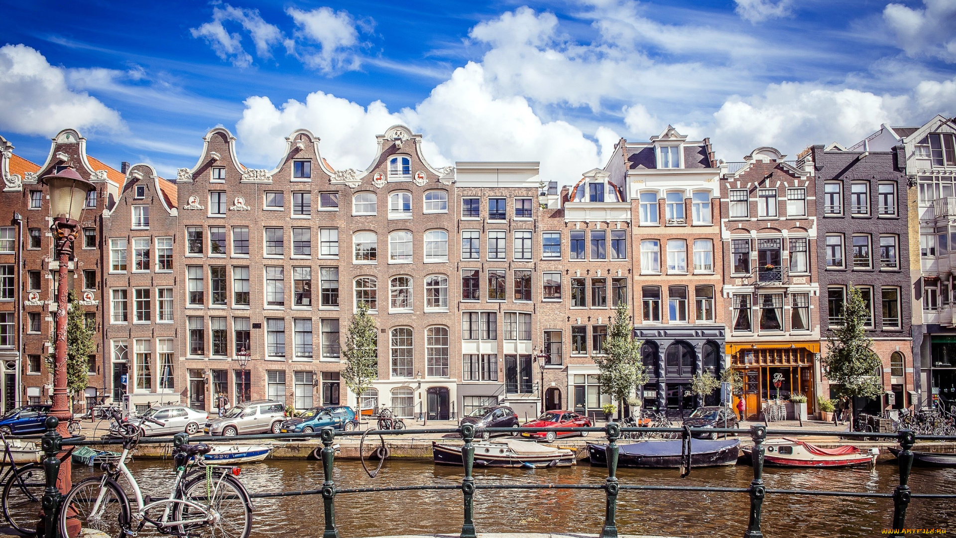 города, амстердам, , нидерланды, лодки, канал