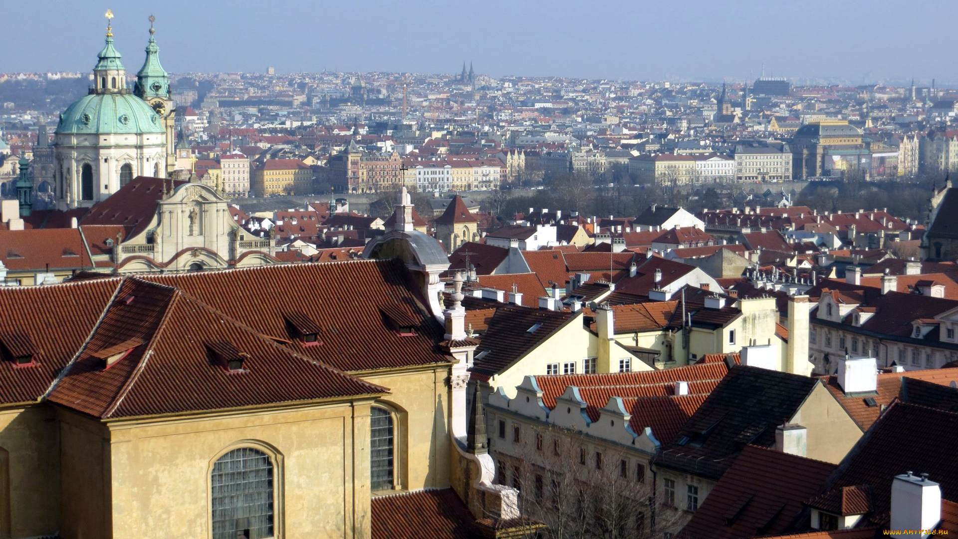 города, прага, , Чехия, панорама