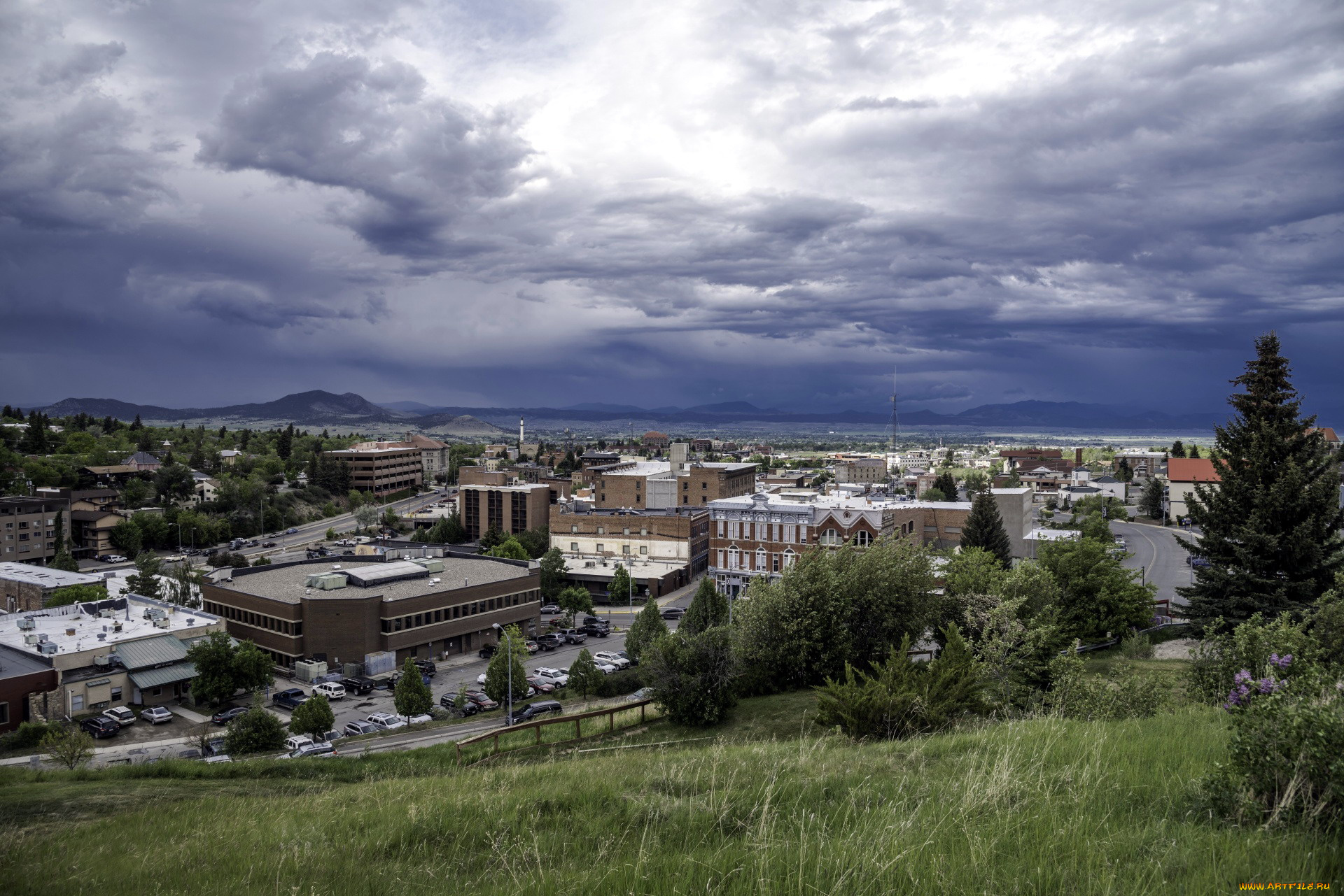 города, -, панорамы, тучи