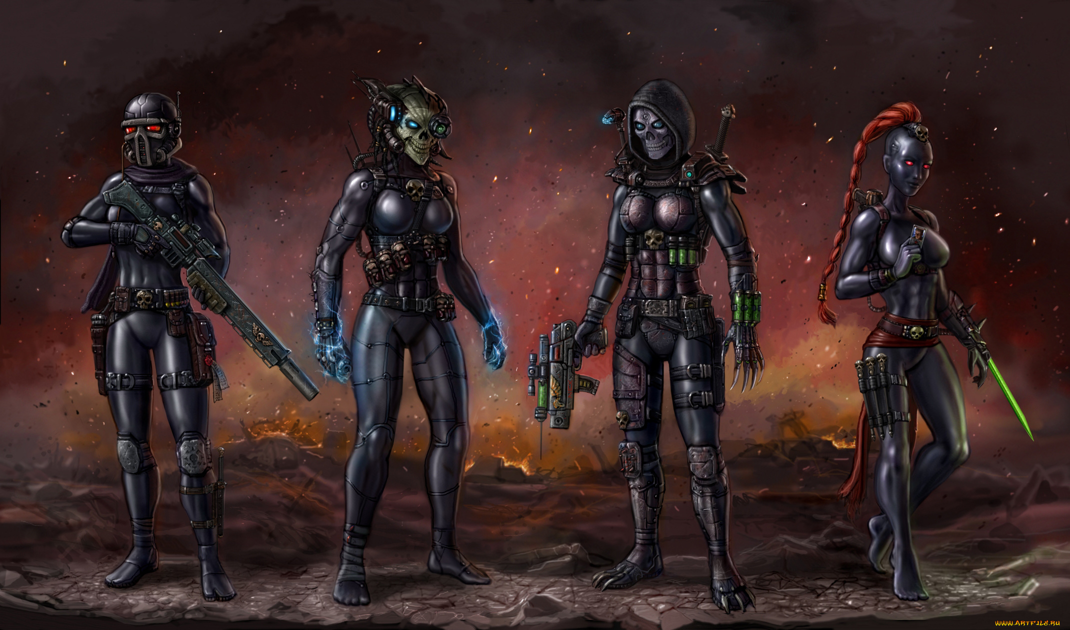 фэнтези, существа, оружие, униформа, взгляд, фон, девушки