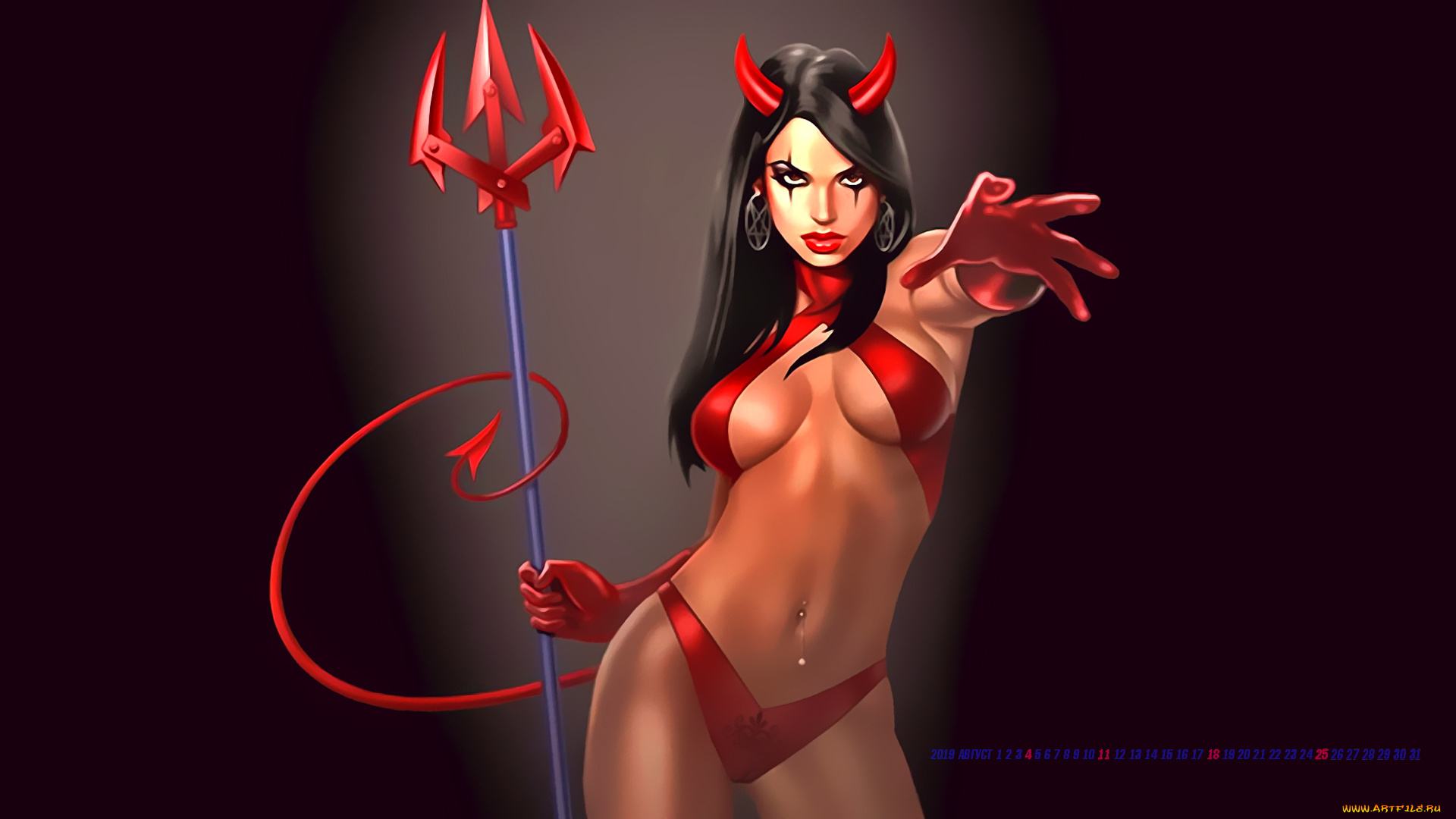 календари, фэнтези, женщина, существо, девушка, демон, хвост, рога, calendar, 2019