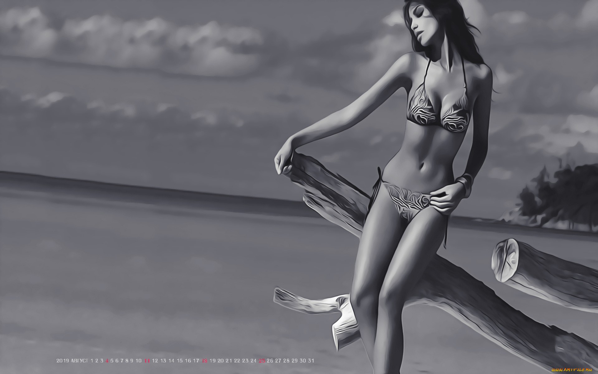 календари, компьютерный, дизайн, купальник, calendar, 2019, природа, девушка, водоем, женщина
