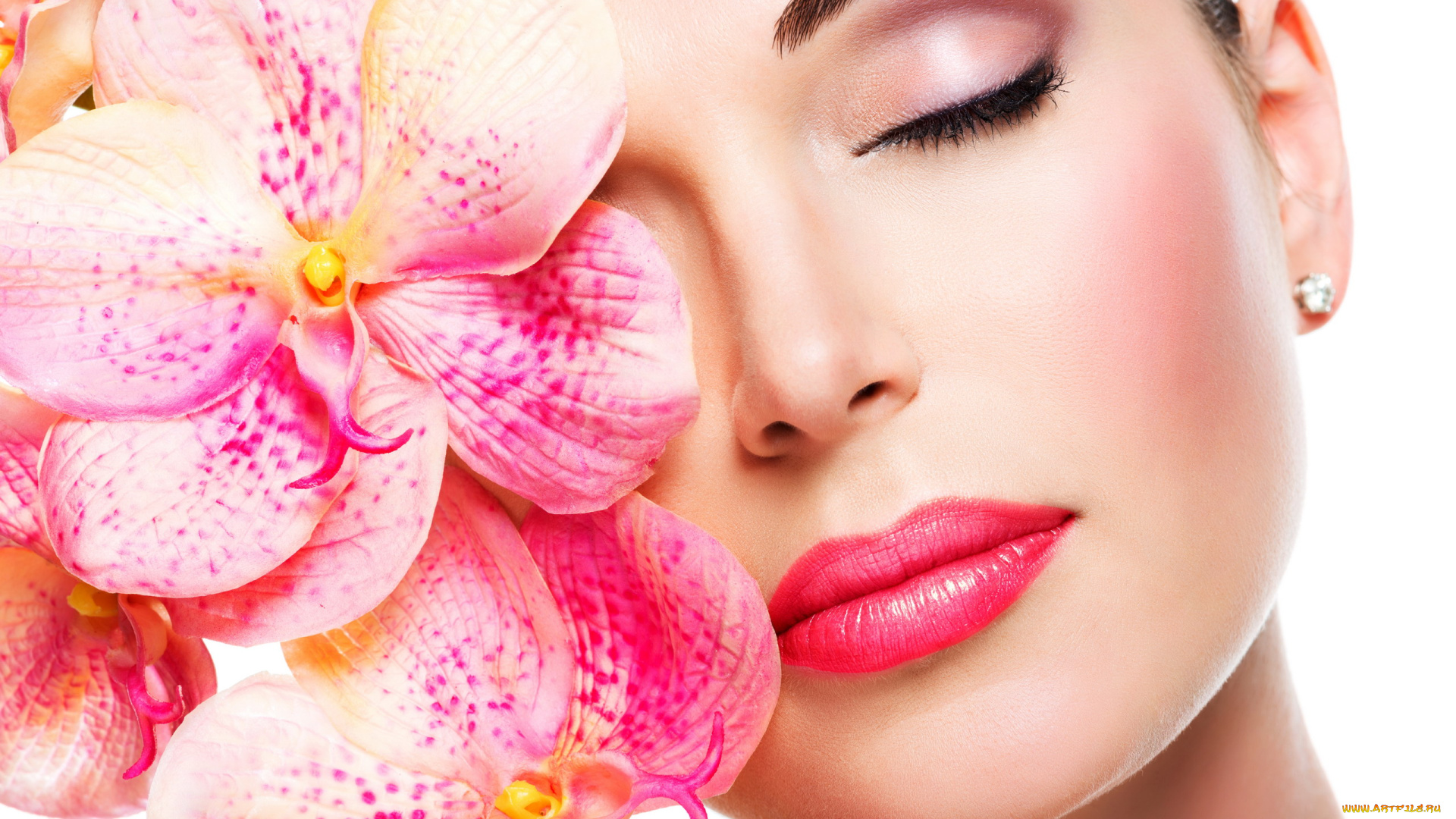 девушки, -, лица, , портреты, орхидеи, макияж