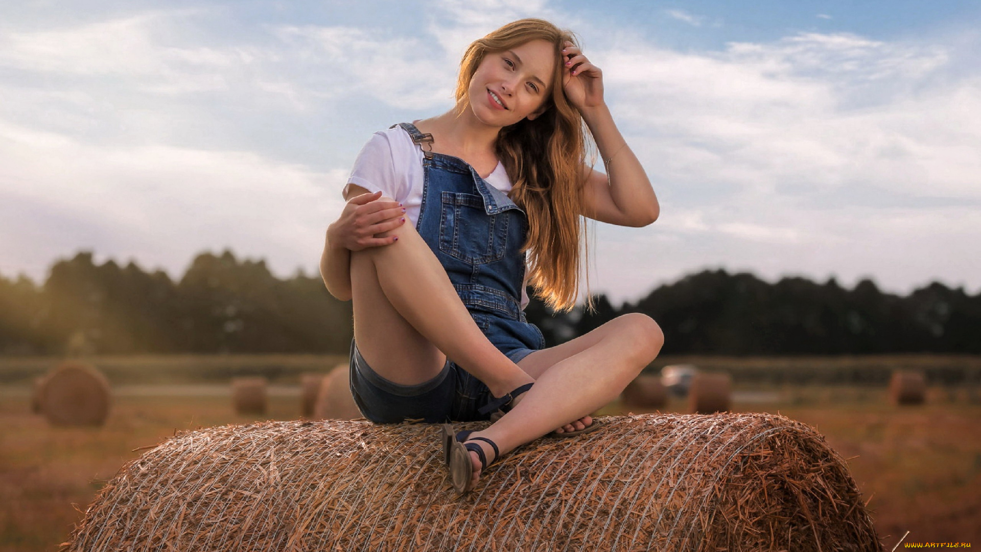 девушки, -, рыжеволосые, и, разноцветные, рыженькая, сено, улыбка