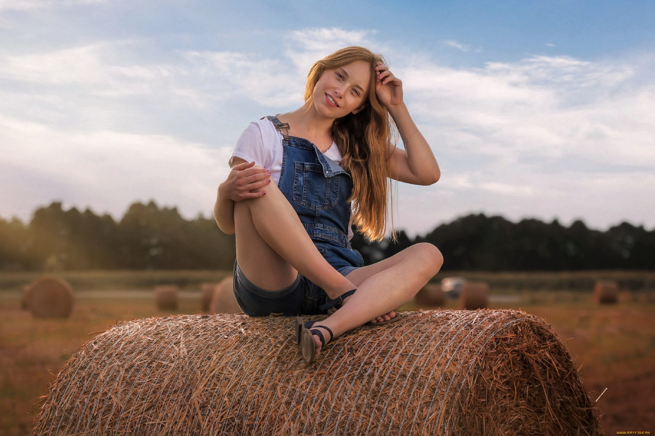 девушки, -, рыжеволосые, и, разноцветные, рыженькая, сено, улыбка