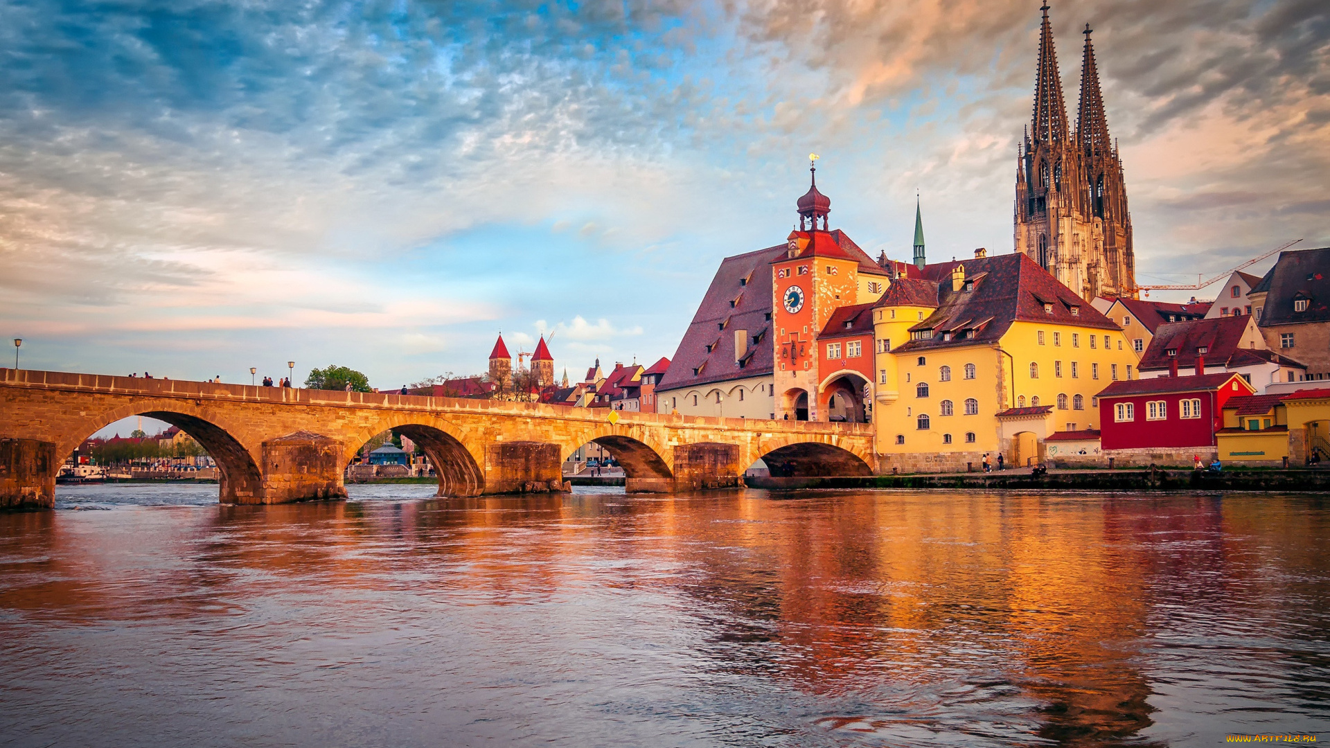 города, регенсбург, , германия, река, мост, собор