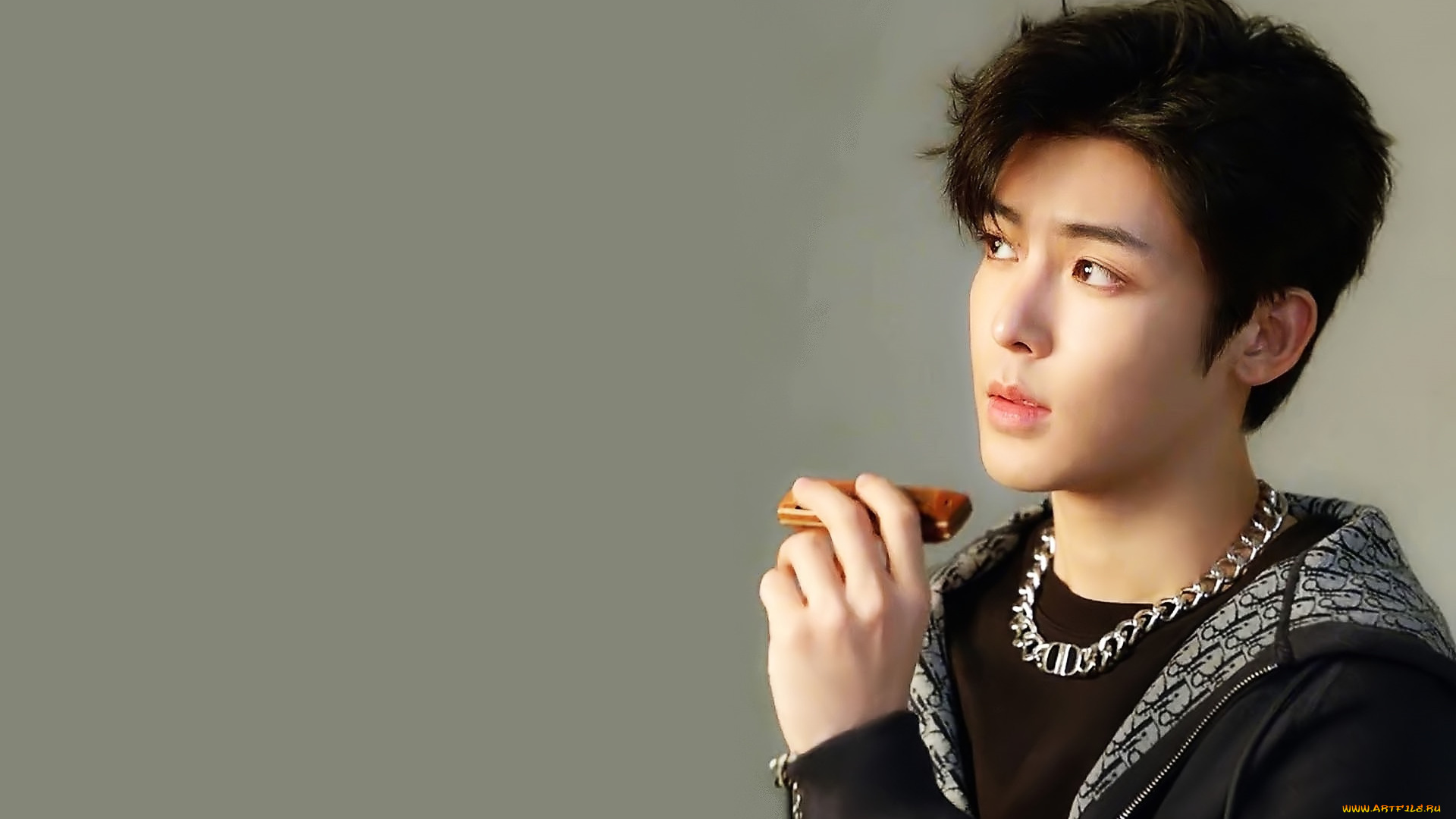 мужчины, hou, ming, hao, актер, куртка, цепь