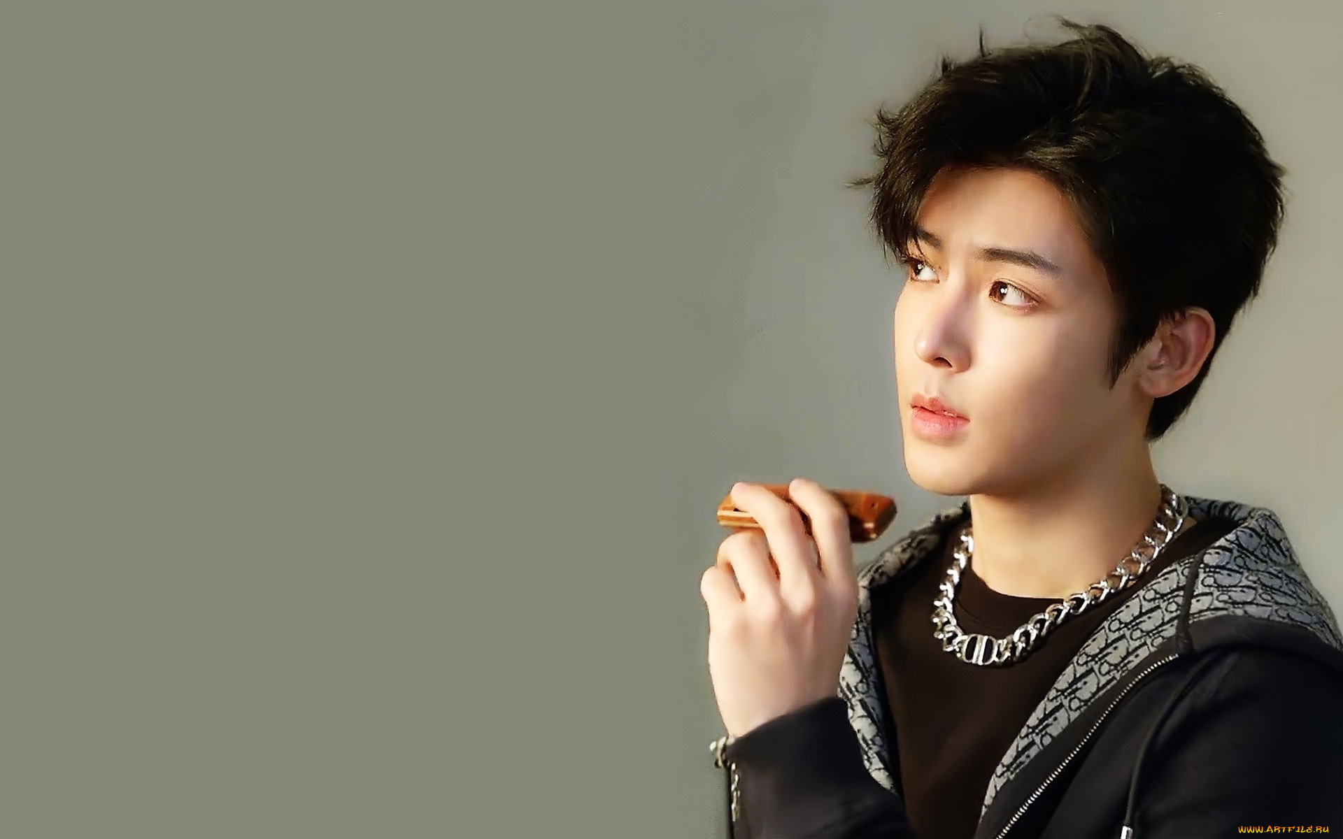 мужчины, hou, ming, hao, актер, куртка, цепь