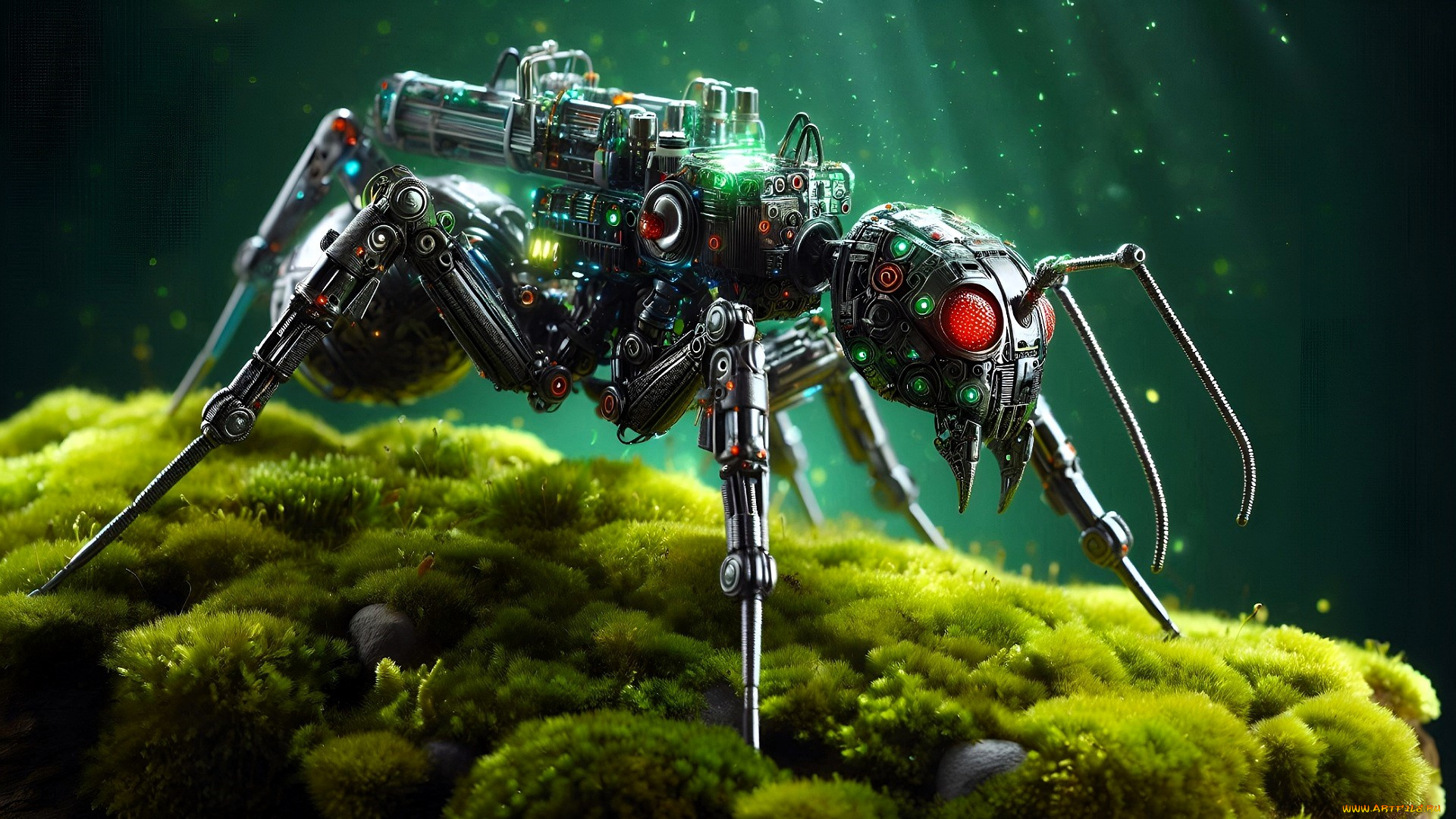3д, графика, научная, фантастика, , science, fiction, робот, киборг, насекомое, муравей, мох