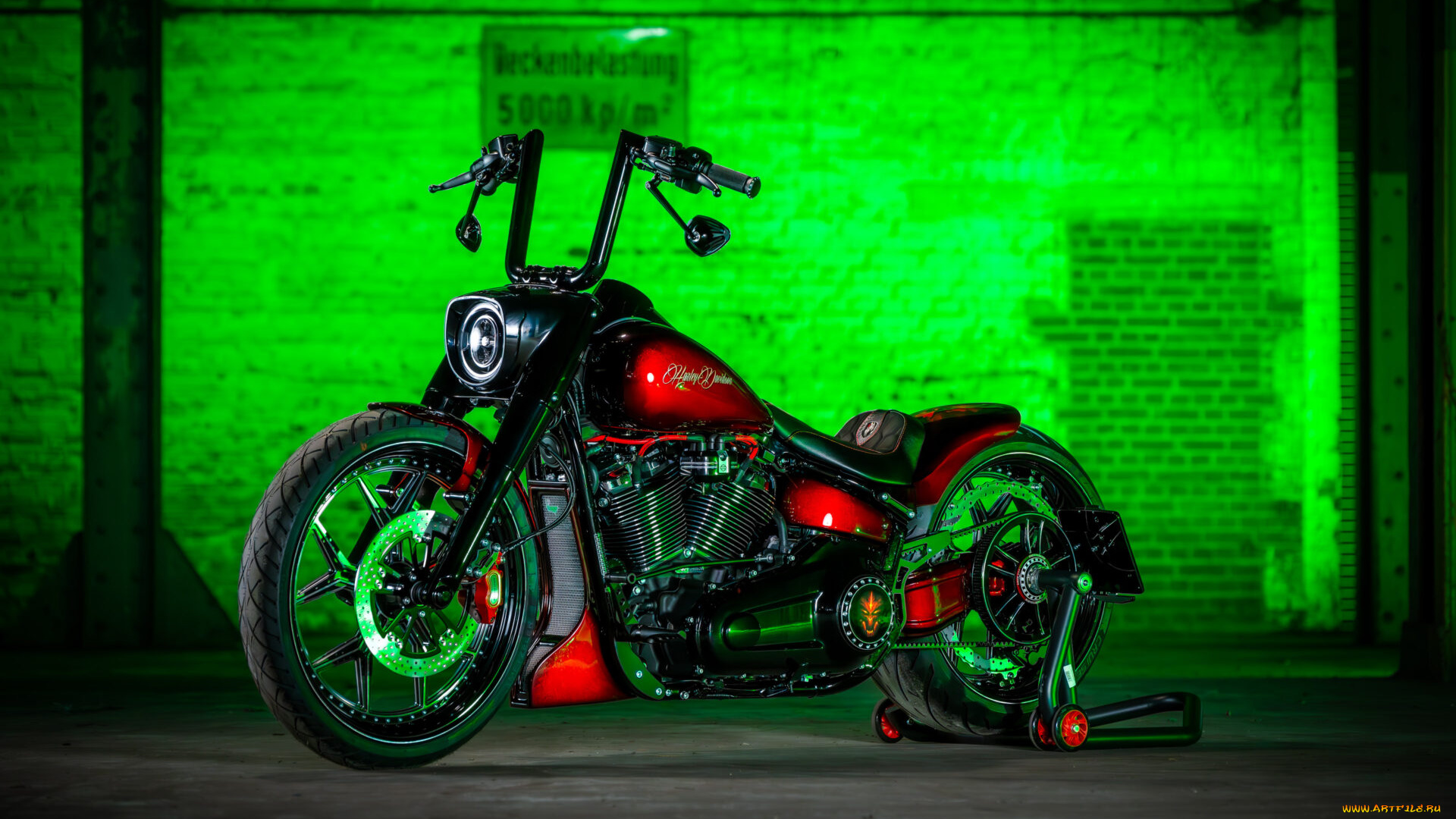 мотоциклы, harley-davidson, softail, fat, boy, customized, custombikes, night, blood