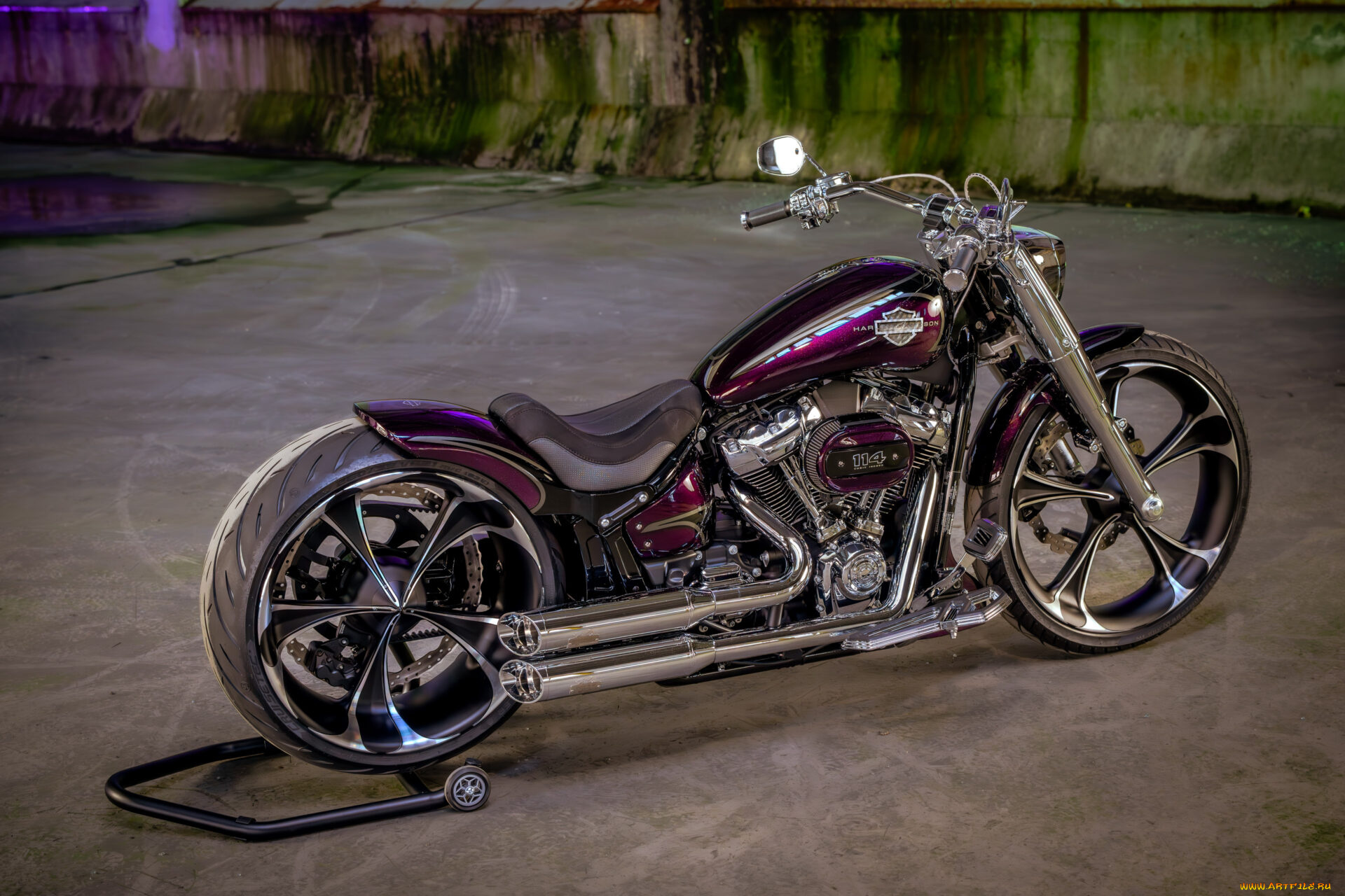 мотоциклы, harley-davidson, softail, fat, boy, customized, custombikes, royal, purple