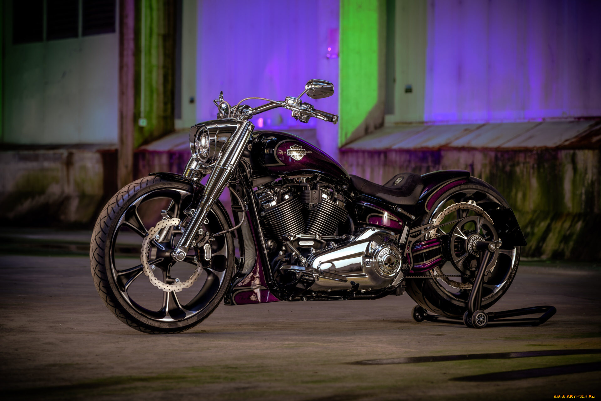 мотоциклы, harley-davidson, softail, fat, boy, customized, custombikes, royal, purple