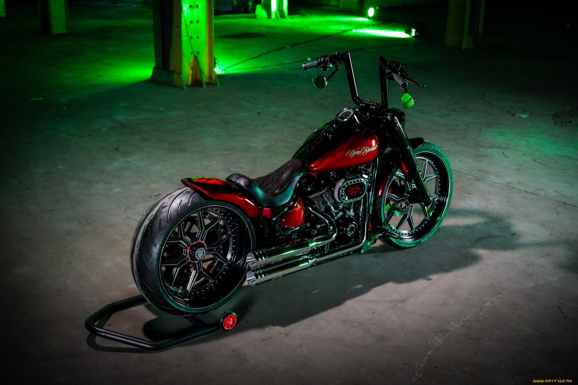 мотоциклы, harley-davidson, softail, fat, boy, customized, custombikes, night, blood
