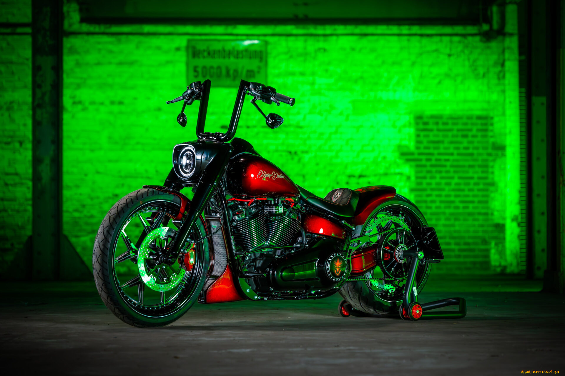 мотоциклы, harley-davidson, softail, fat, boy, customized, custombikes, night, blood