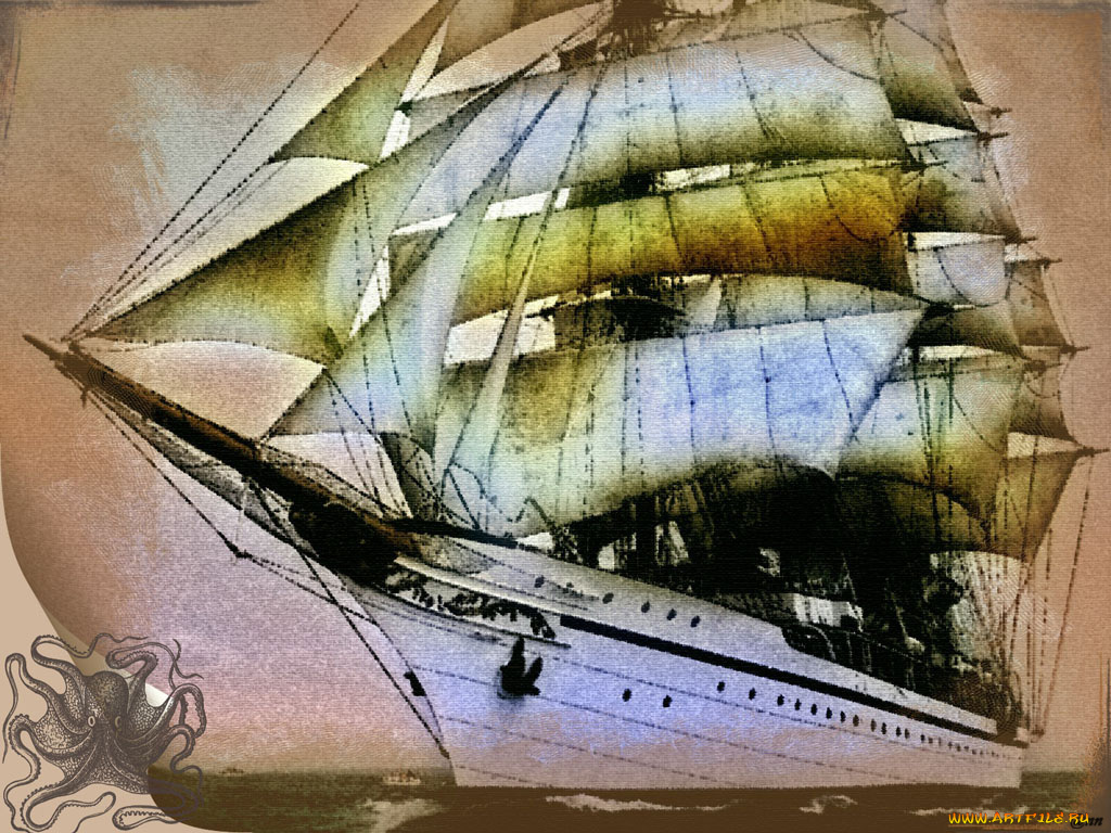 корабли, рисованные