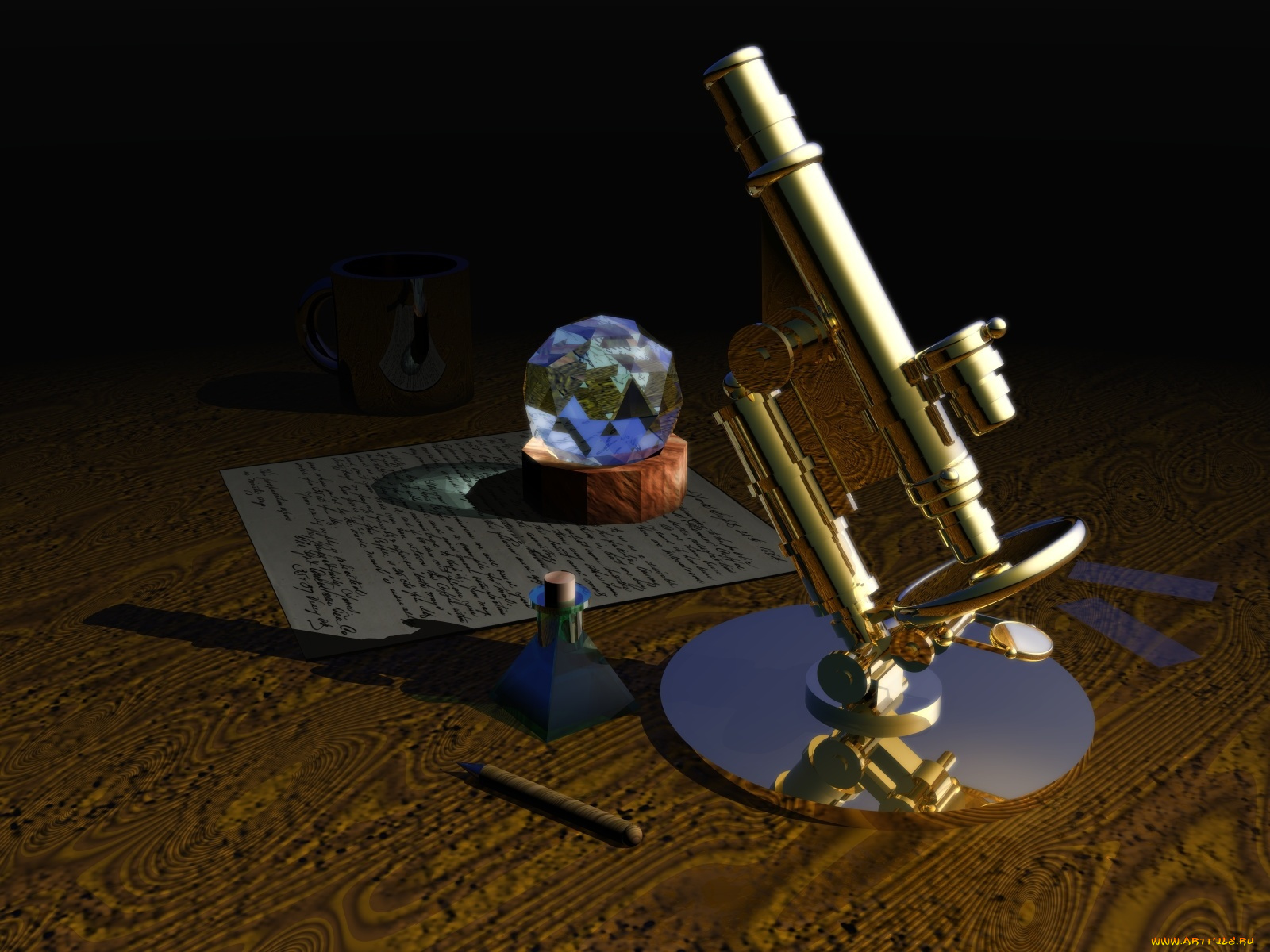 3д, графика, другое, алмаз, микроскоп, стол