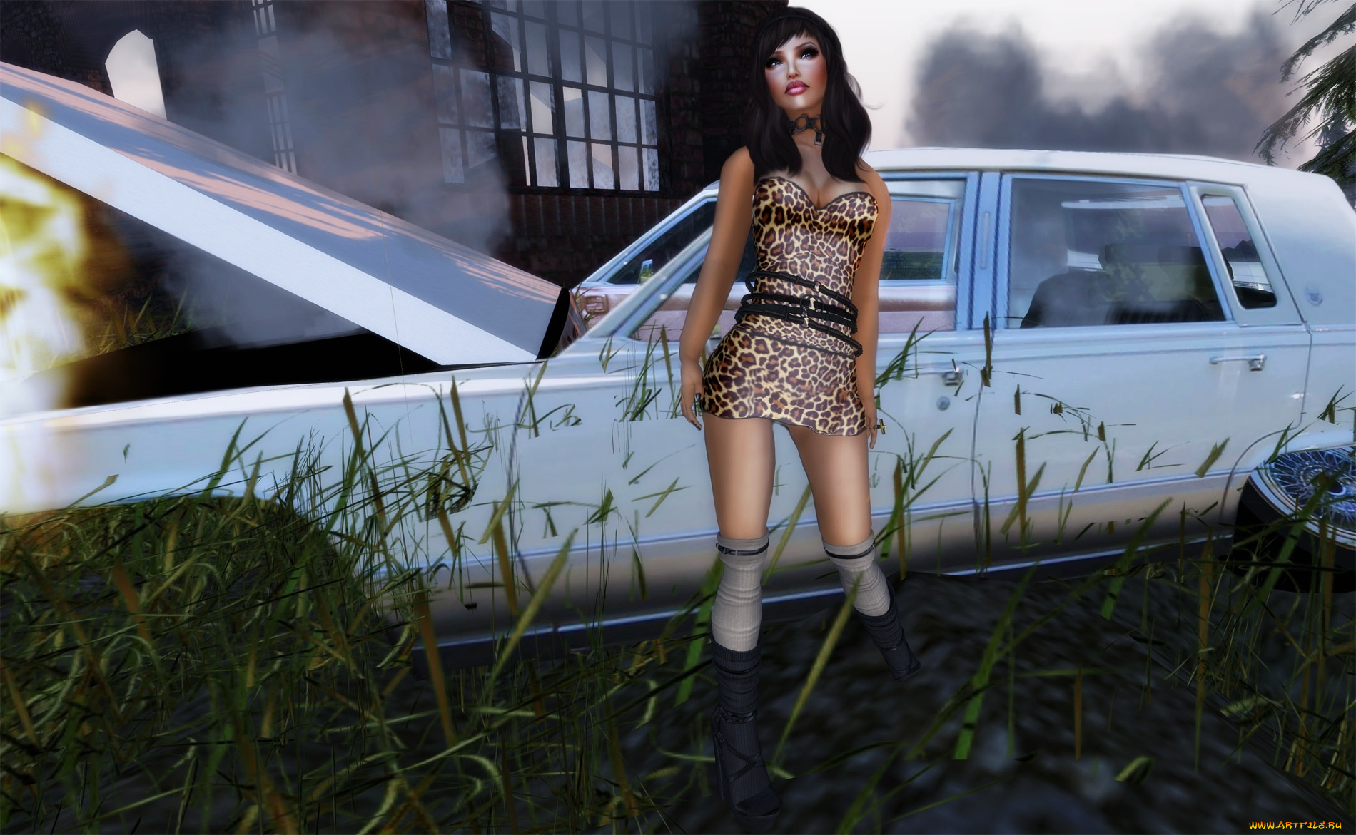 3д, графика, people, люди, гольфы, платье, девушка