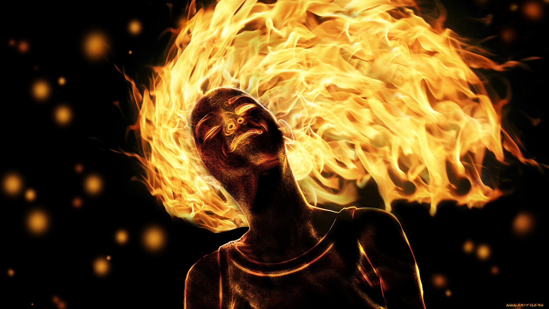 3д, графика, creatures, существа, огонь, лицо