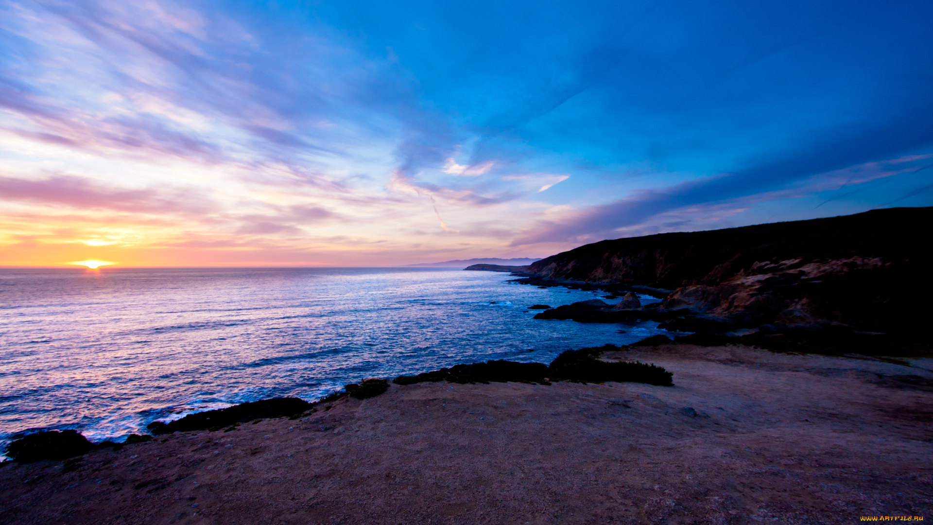 bodega, bay, california, природа, побережье, залив, закат