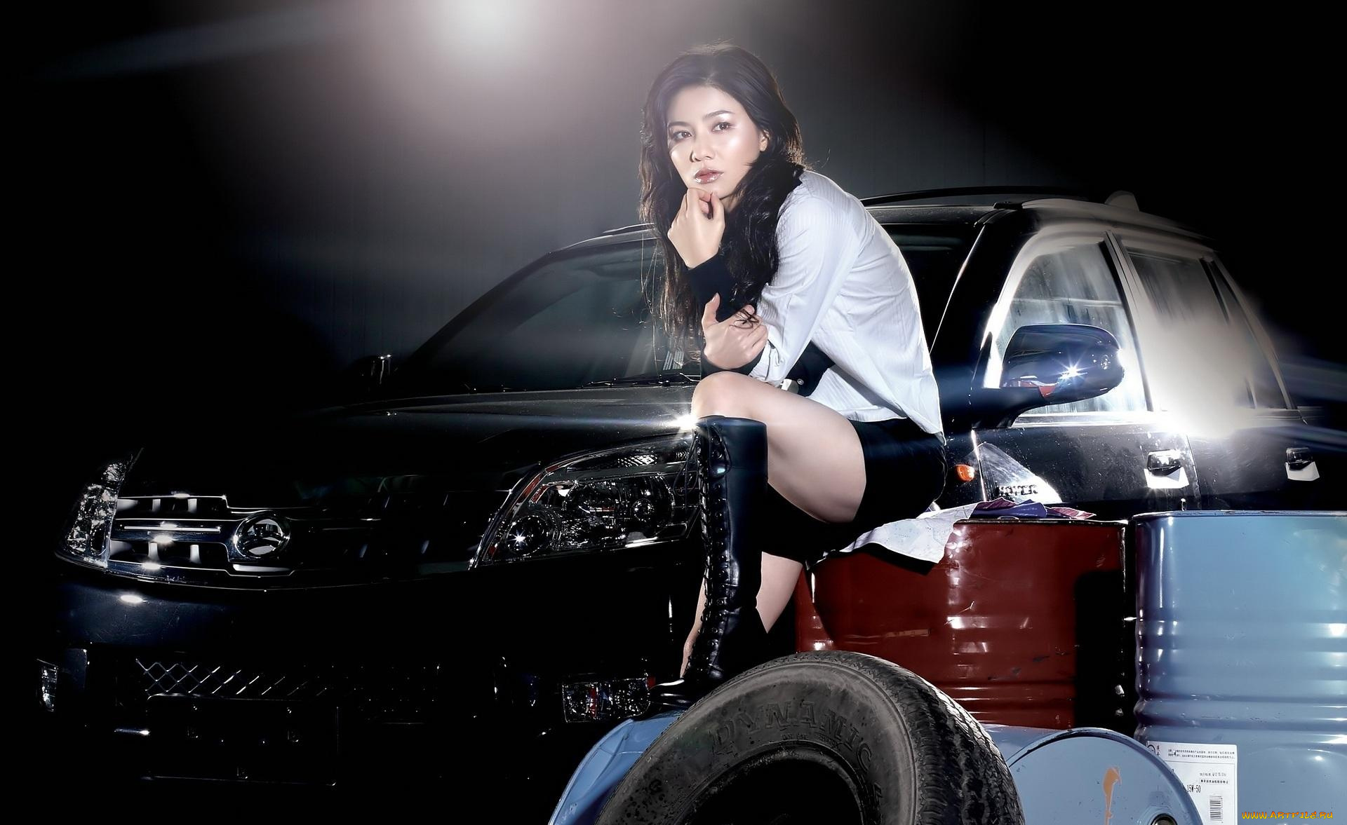 автомобили, авто, девушками, ночь, девушка, азиатка