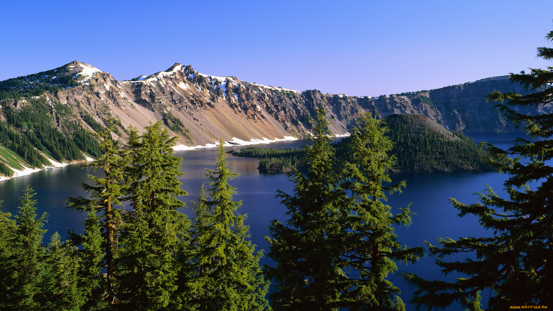 природа, реки, озера, кратер, горное, озеро, лес, вершины, снег