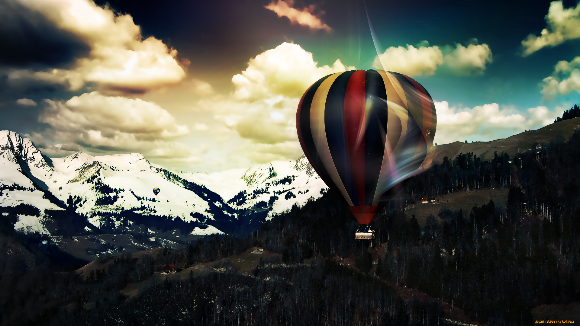 разное, компьютерный, дизайн, шар, горы, облака