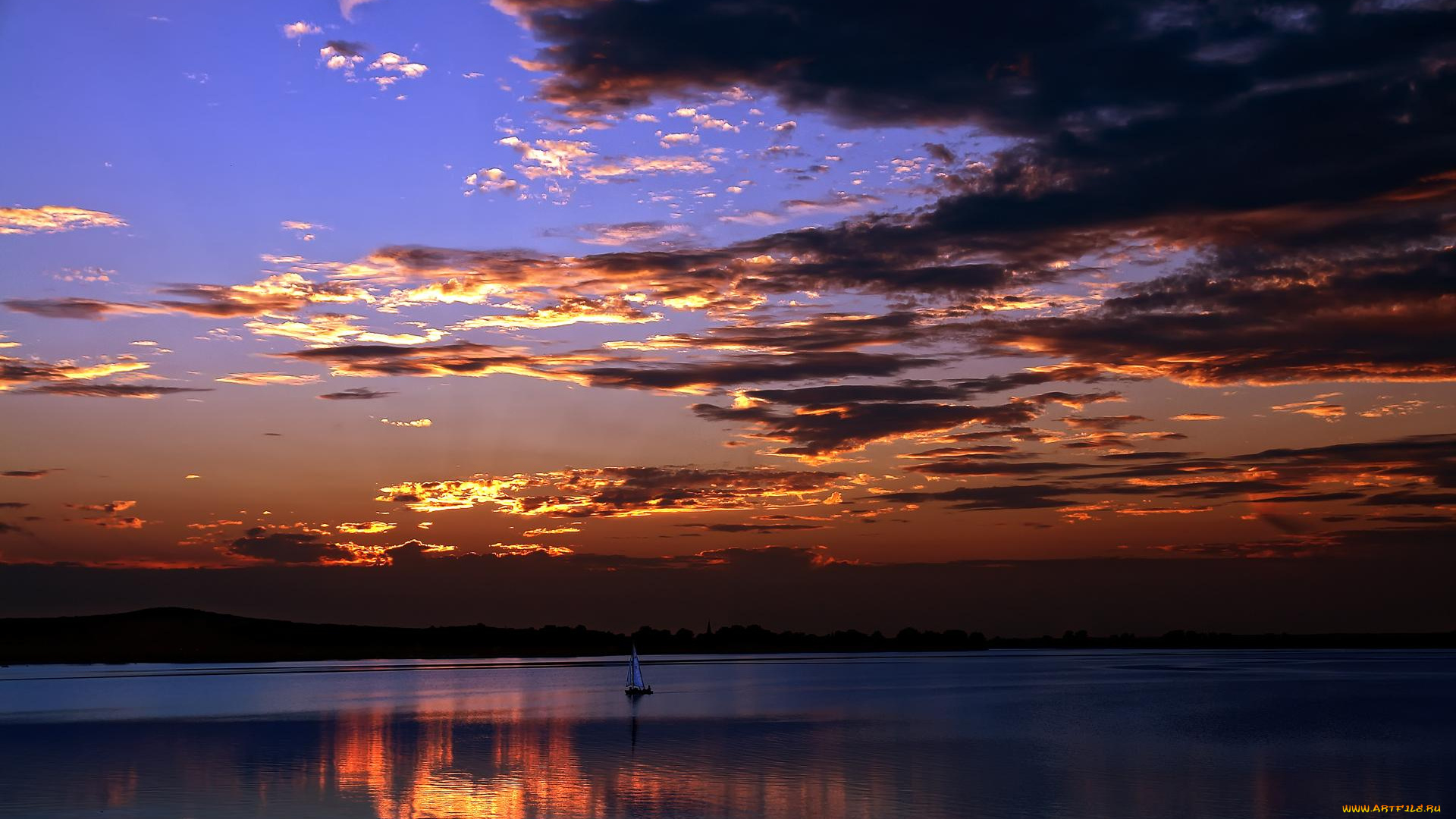 sail, away, природа, моря, океаны, парус, отблеск, тучи, океан, ночь