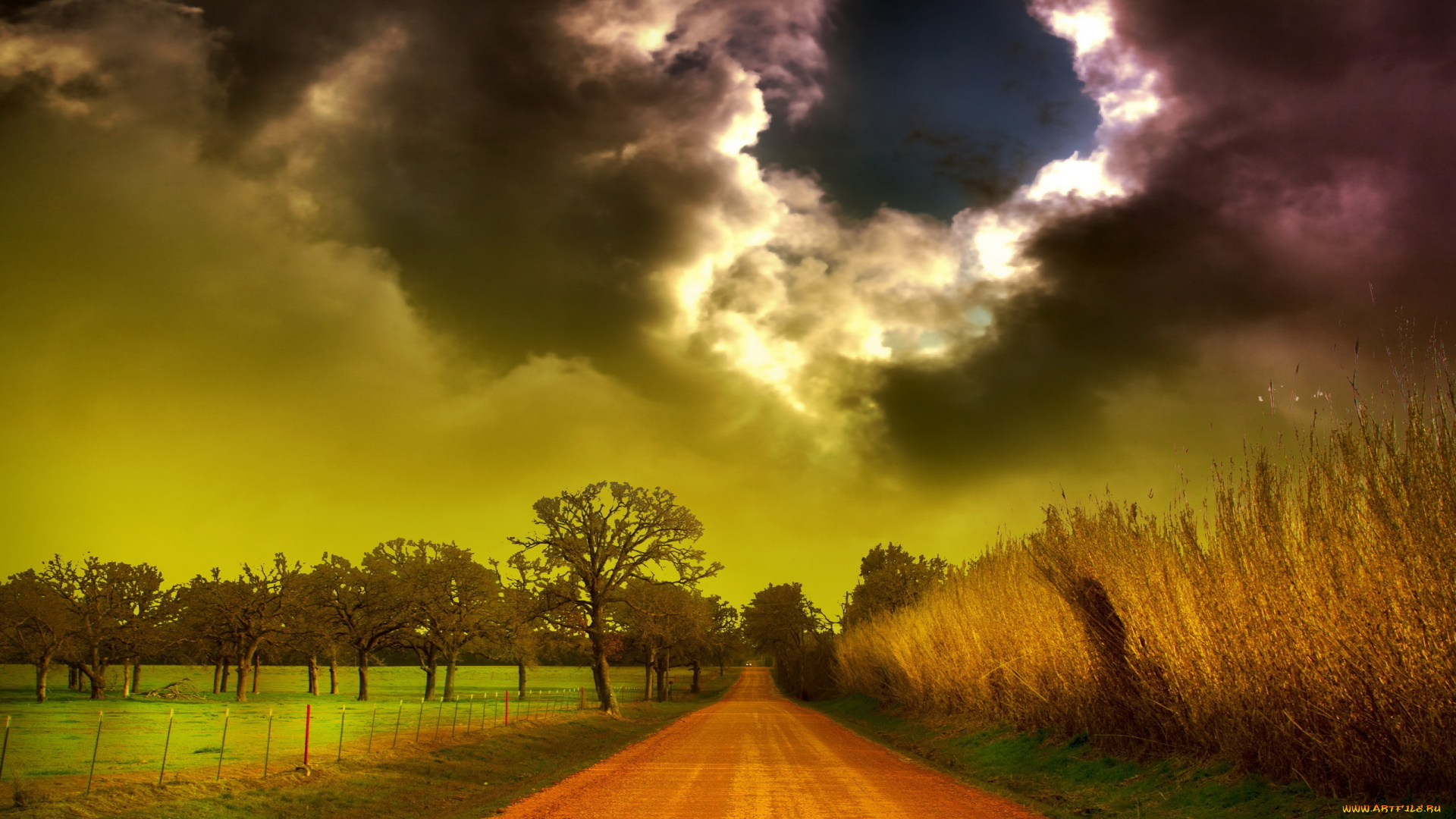 storm, природа, стихия, тучи, буря, дорога, поле