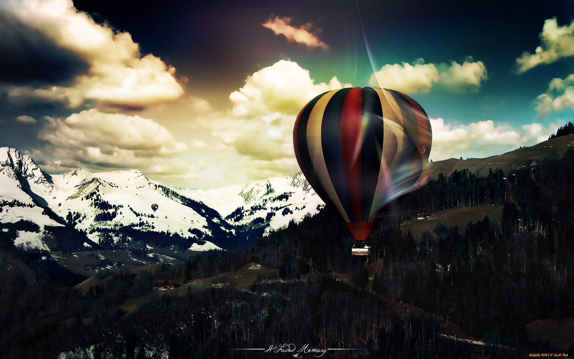 разное, компьютерный, дизайн, шар, горы, облака