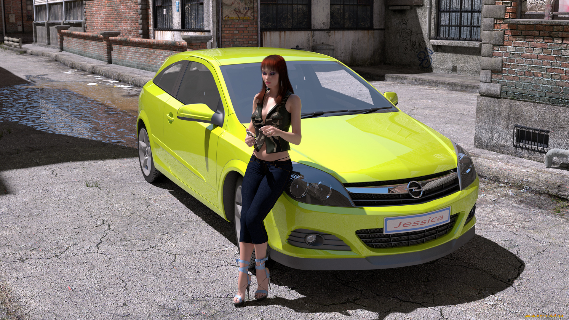 автомобили, 3д, девушка, автомобиль