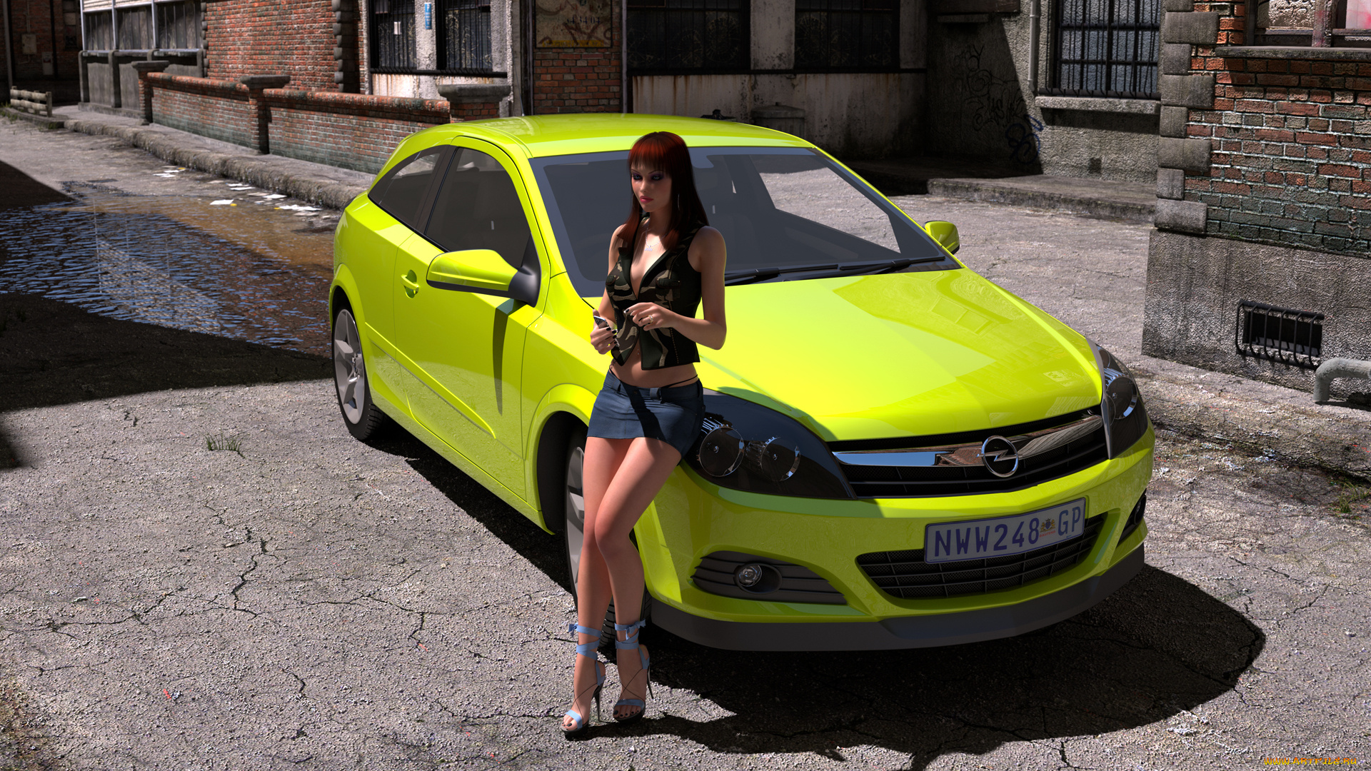 автомобили, 3д, девушка, автомобиль