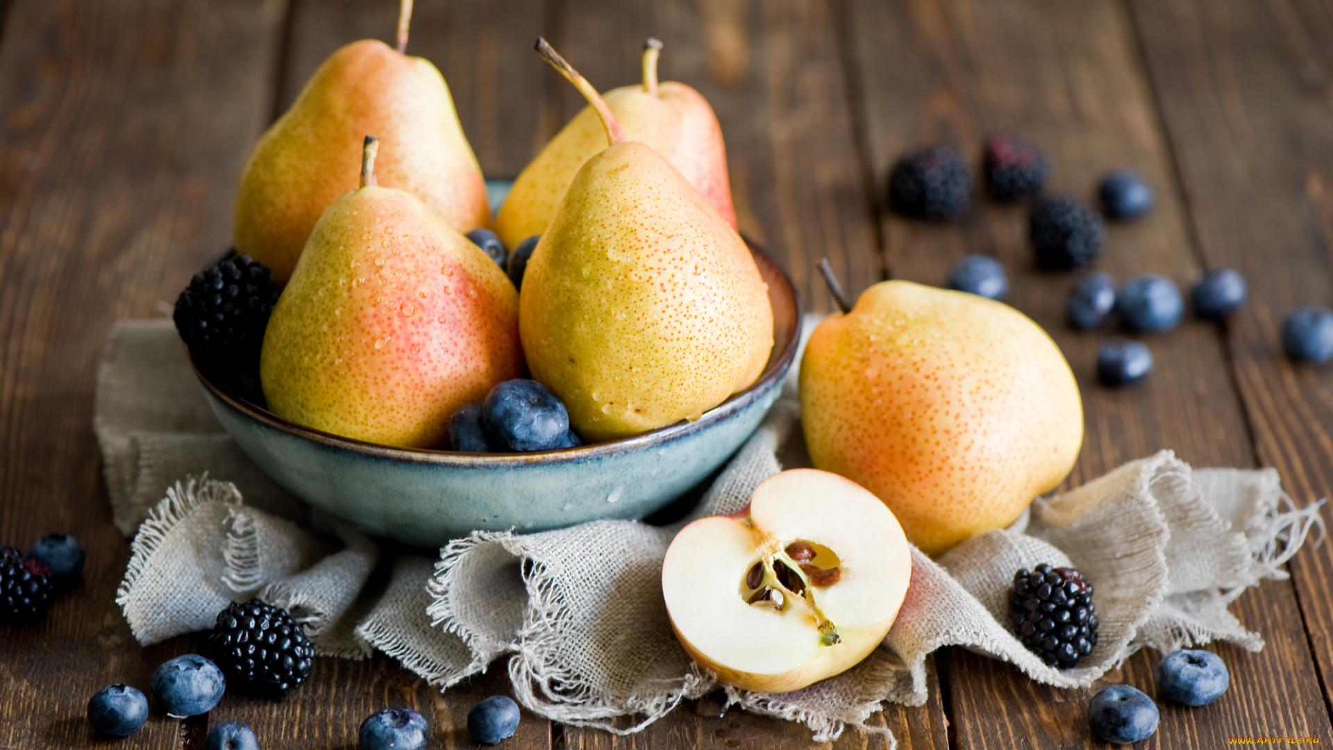еда, фрукты, ягоды, груши, яблоко, ежевика, голубика