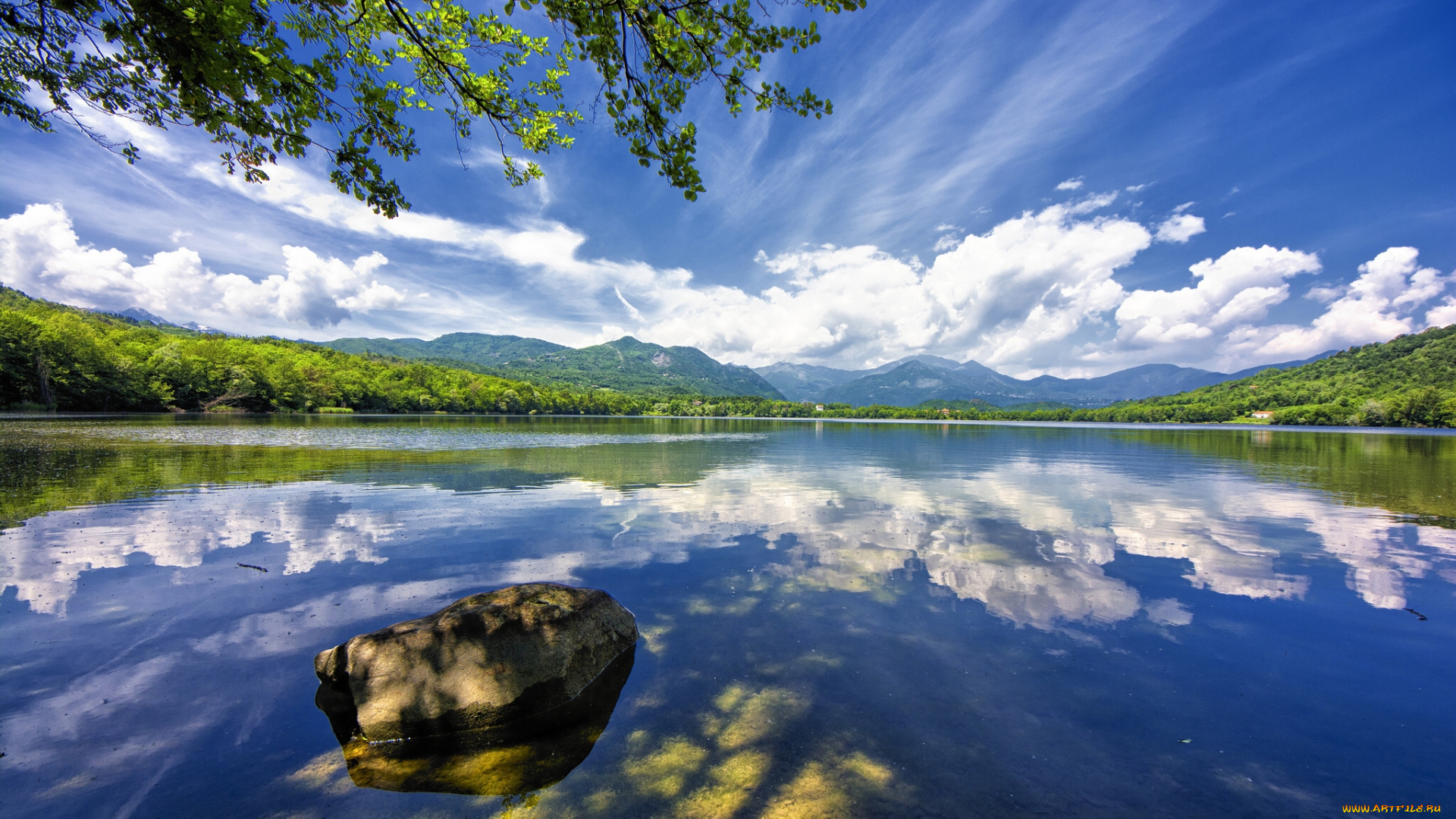 small, lake, avigliana, italy, природа, реки, озера, пейзаж, камень, отражение, облака, озеро, италия, авильяна