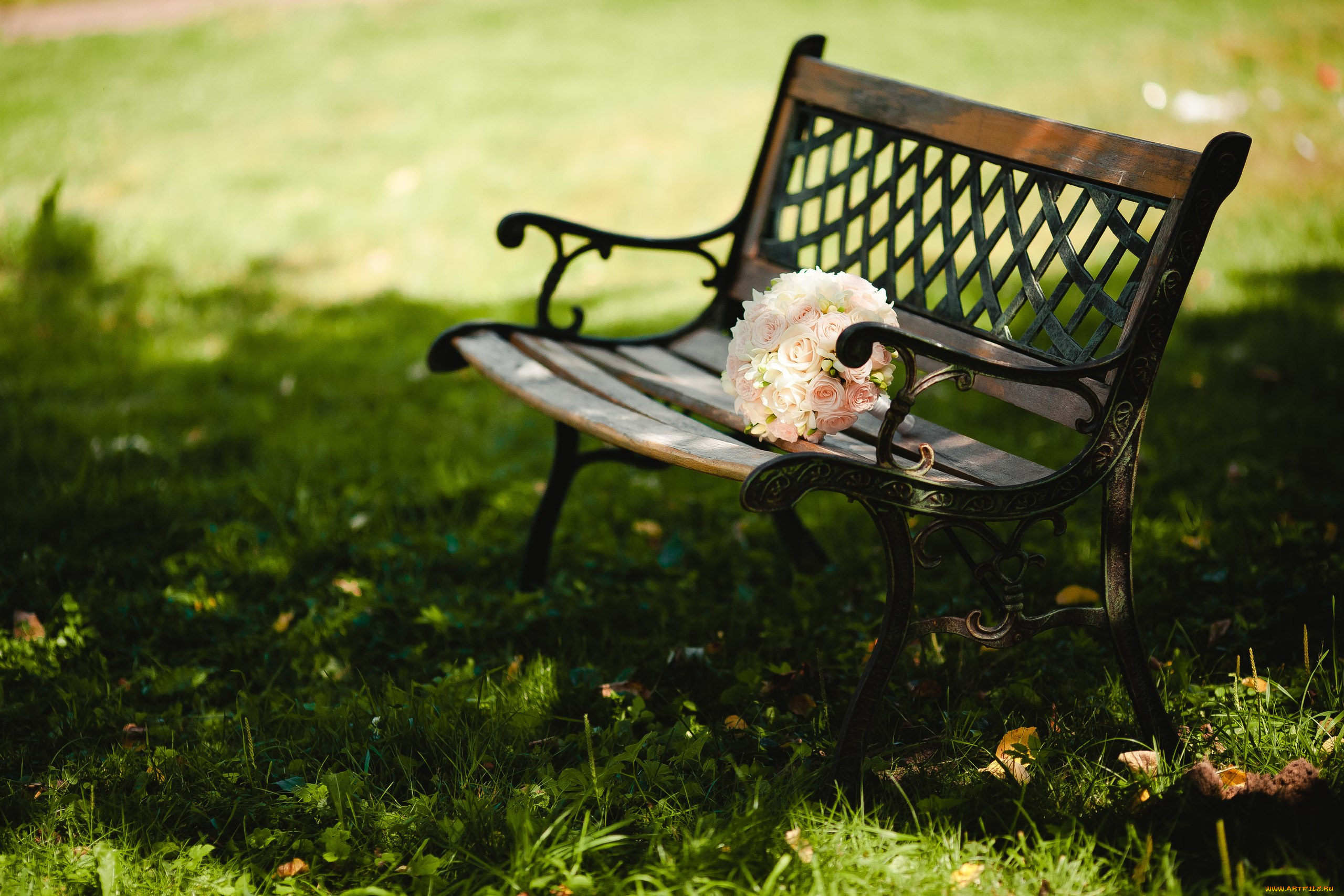 цветы, букеты, композиции, газон, букет, скамейка