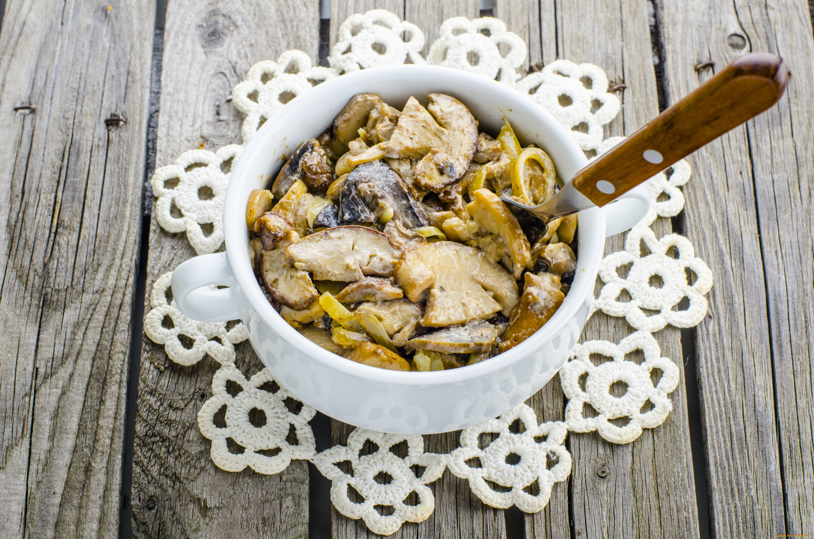 белые, грибы, тушеные, сметане, еда, грибные, блюда, горшочек