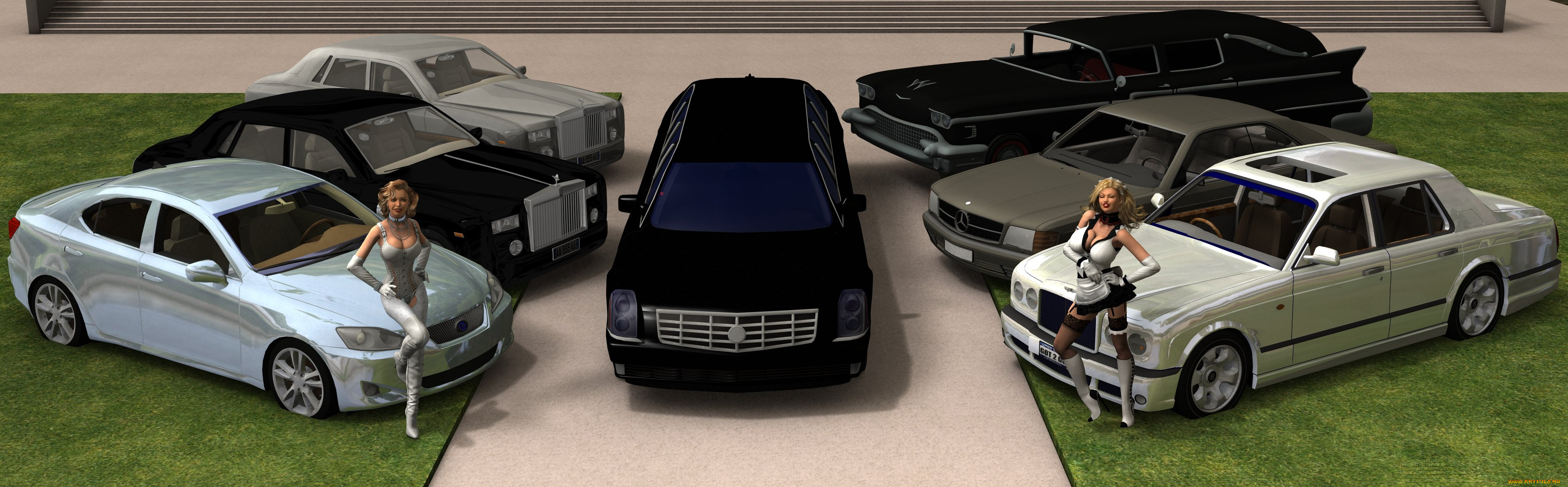 автомобили, 3д, девушки