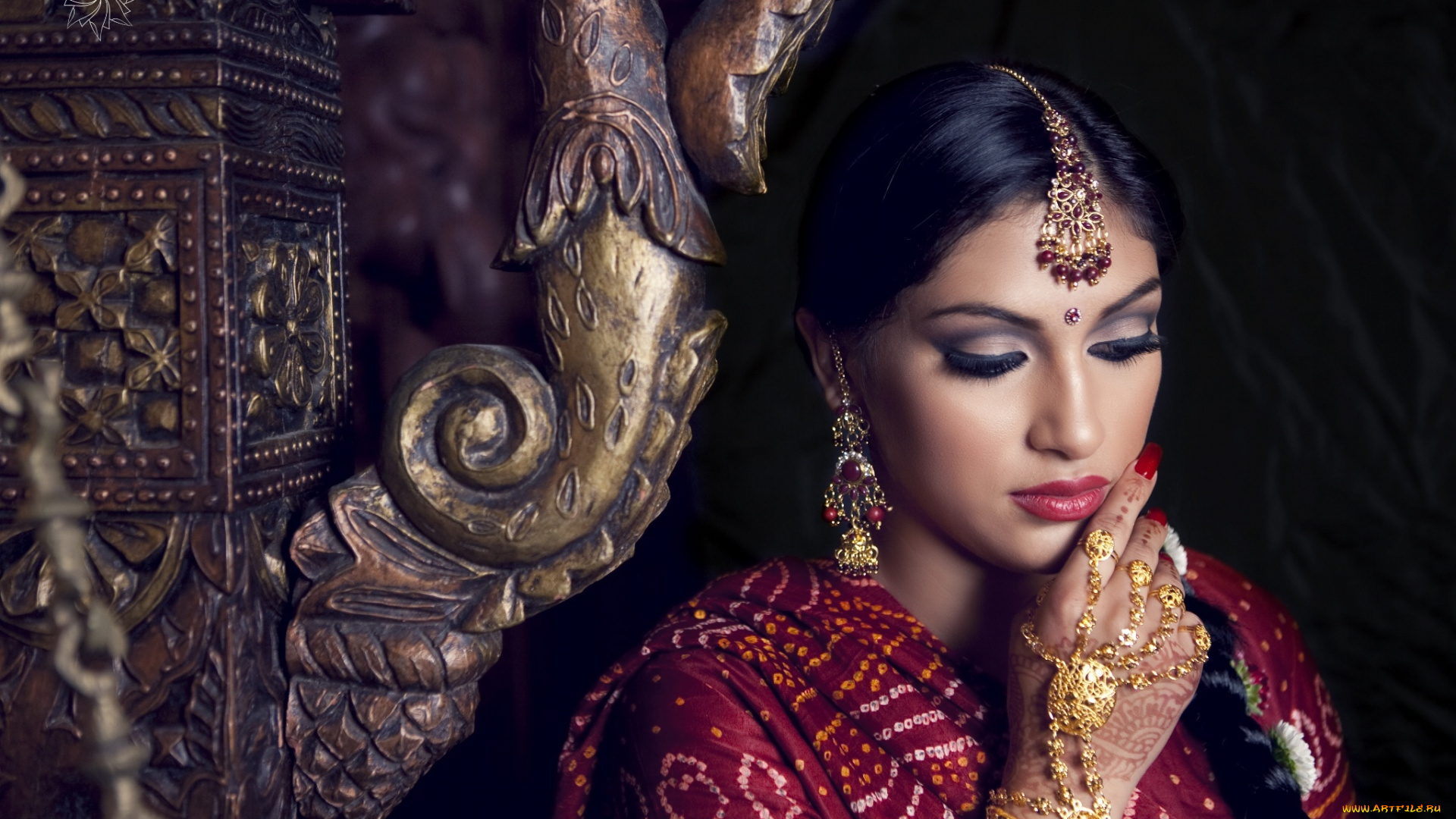 девушки, -unsort, , лица, , портреты, индианка, девушка, украшения, макияж, ресницы, сари