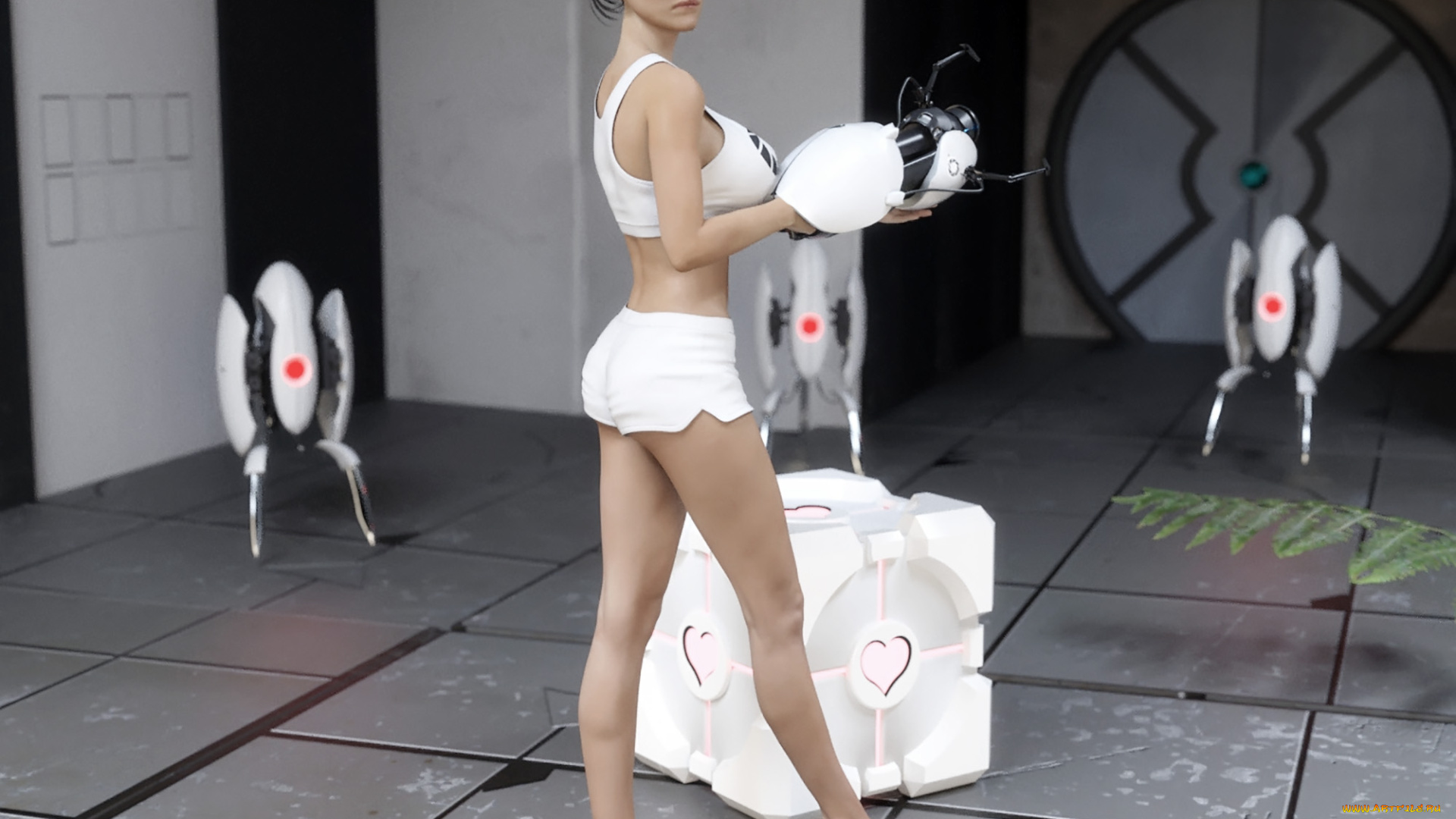 3д, графика, люди, , people, фон, взгляд, роботы, кубик, девушка