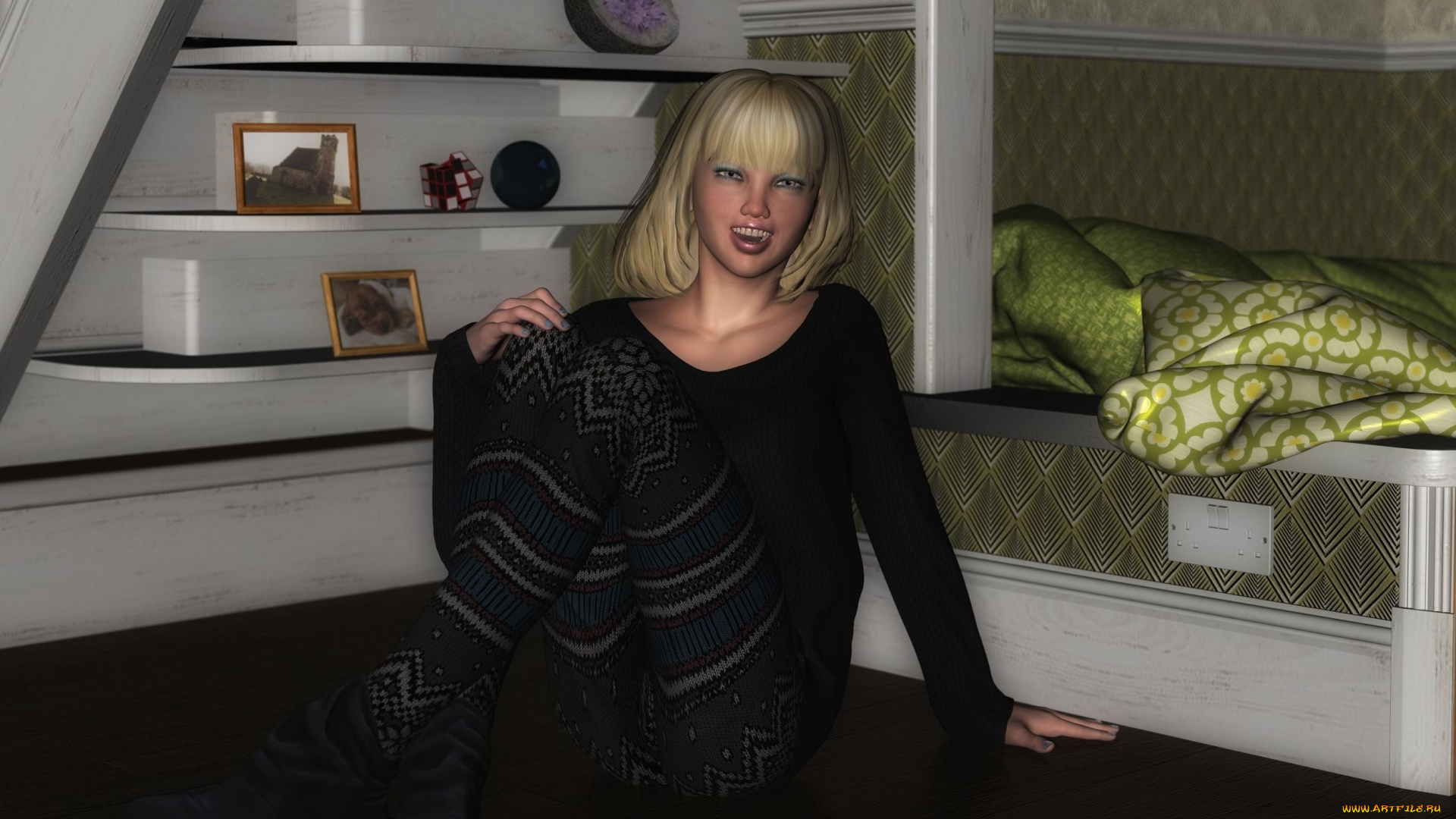 3д, графика, люди, , people, улыбка, взгляд, девушка, фон