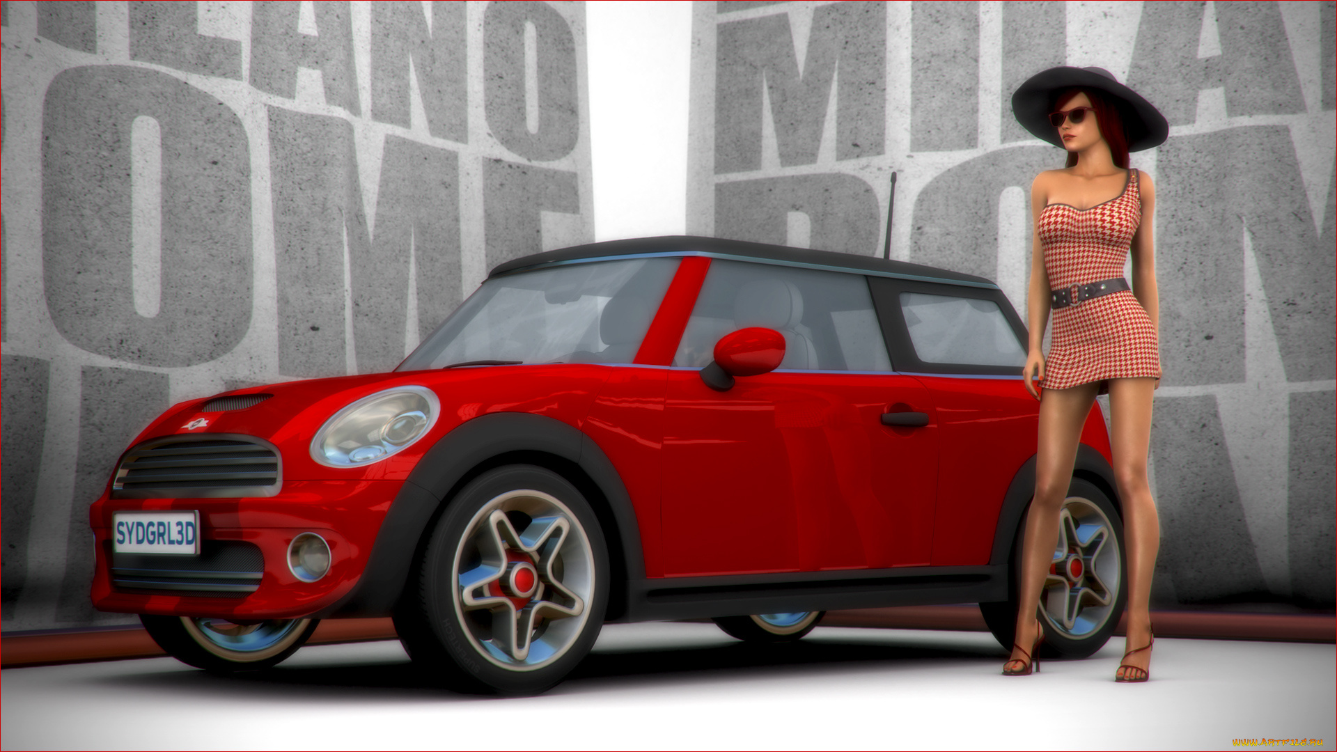 автомобили, 3d, car&girl, девушка, взгляд, фон, автомобиль