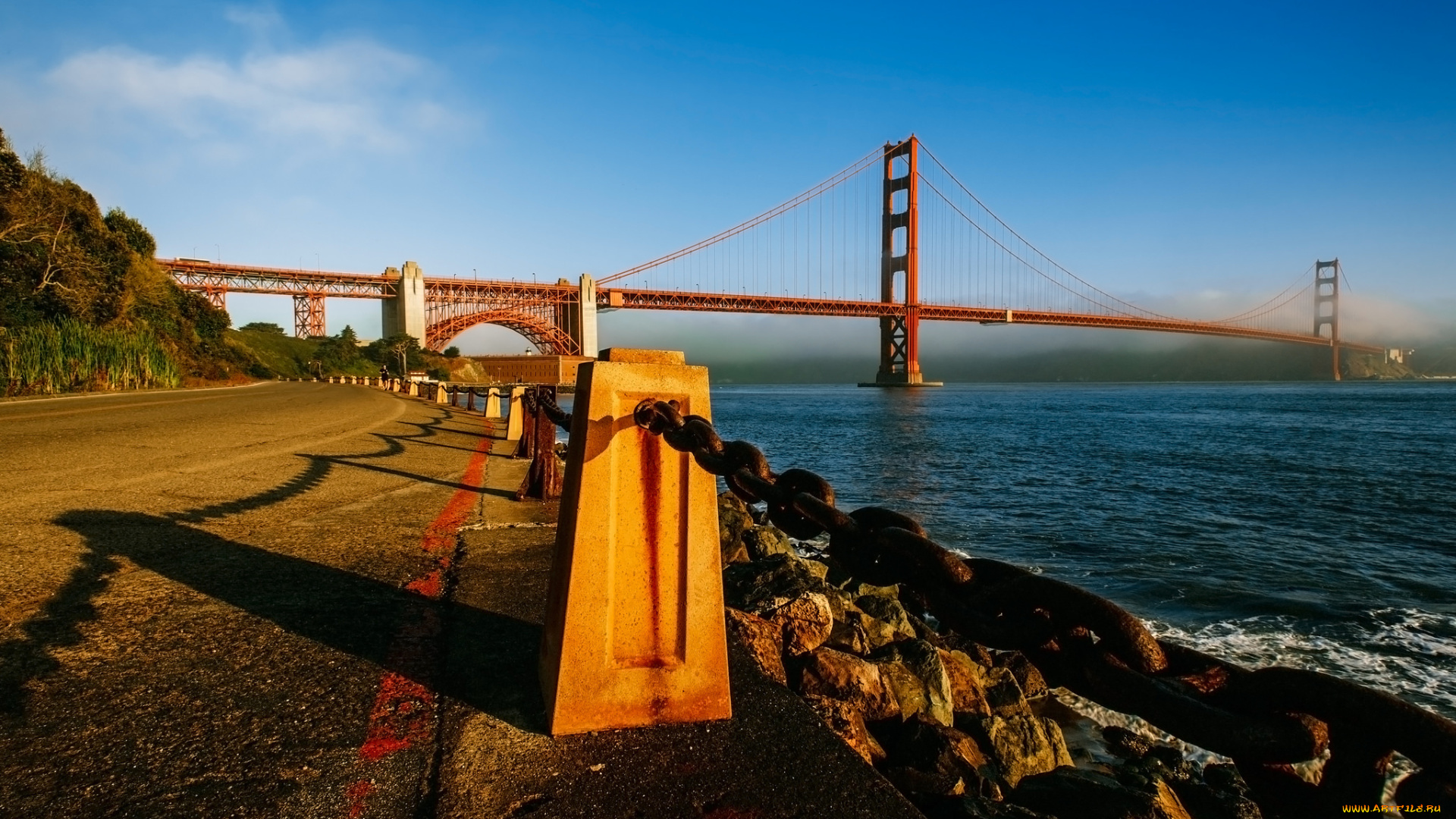 города, -, мосты, небо, золотые, ворота, мост, сан-франциско, цепь, дорога, залив