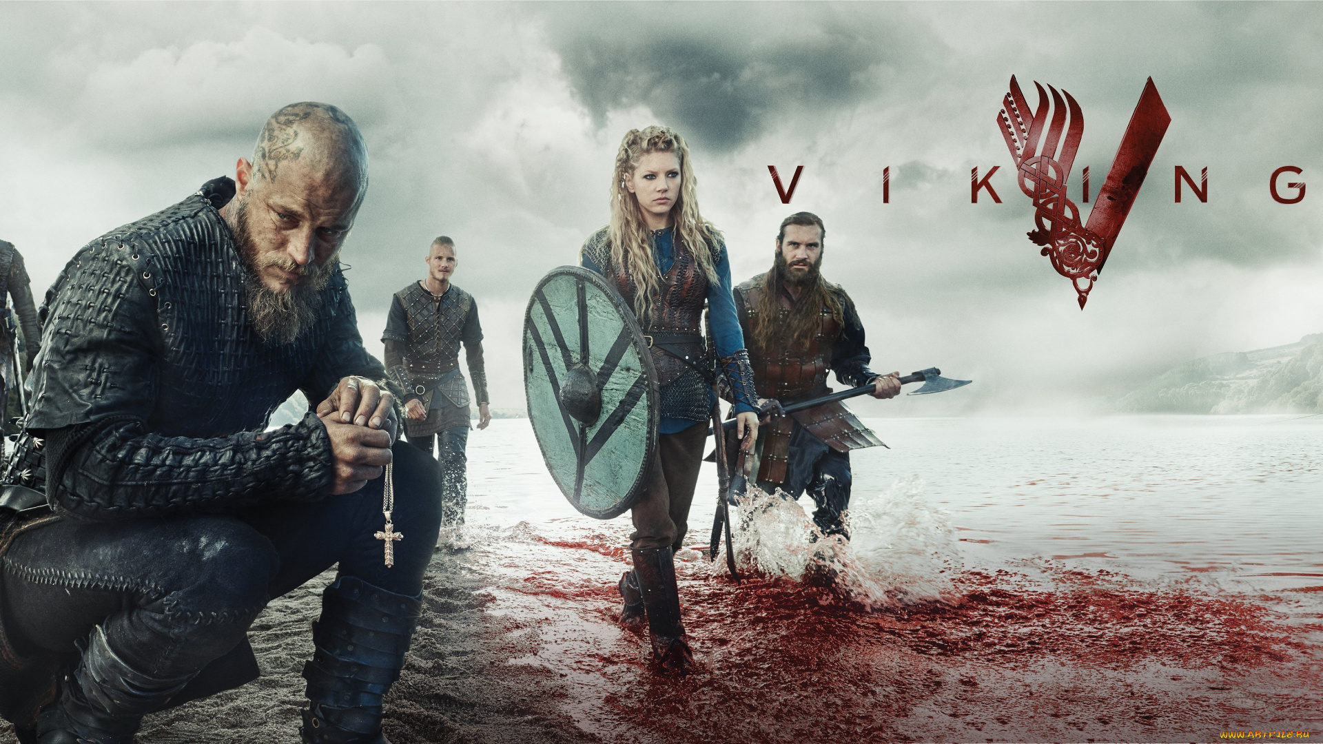 кино, фильмы, vikings, , 2013, , сериал, крестик, katheryn, winnick, travis, fimmel, викинги, ragnar, lodbrok, сериал, персонажи, кровь, фьорд