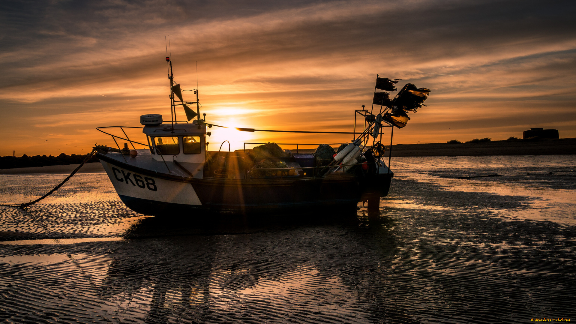 корабли, баркасы, , , буксиры, сумерки, отлив, океан