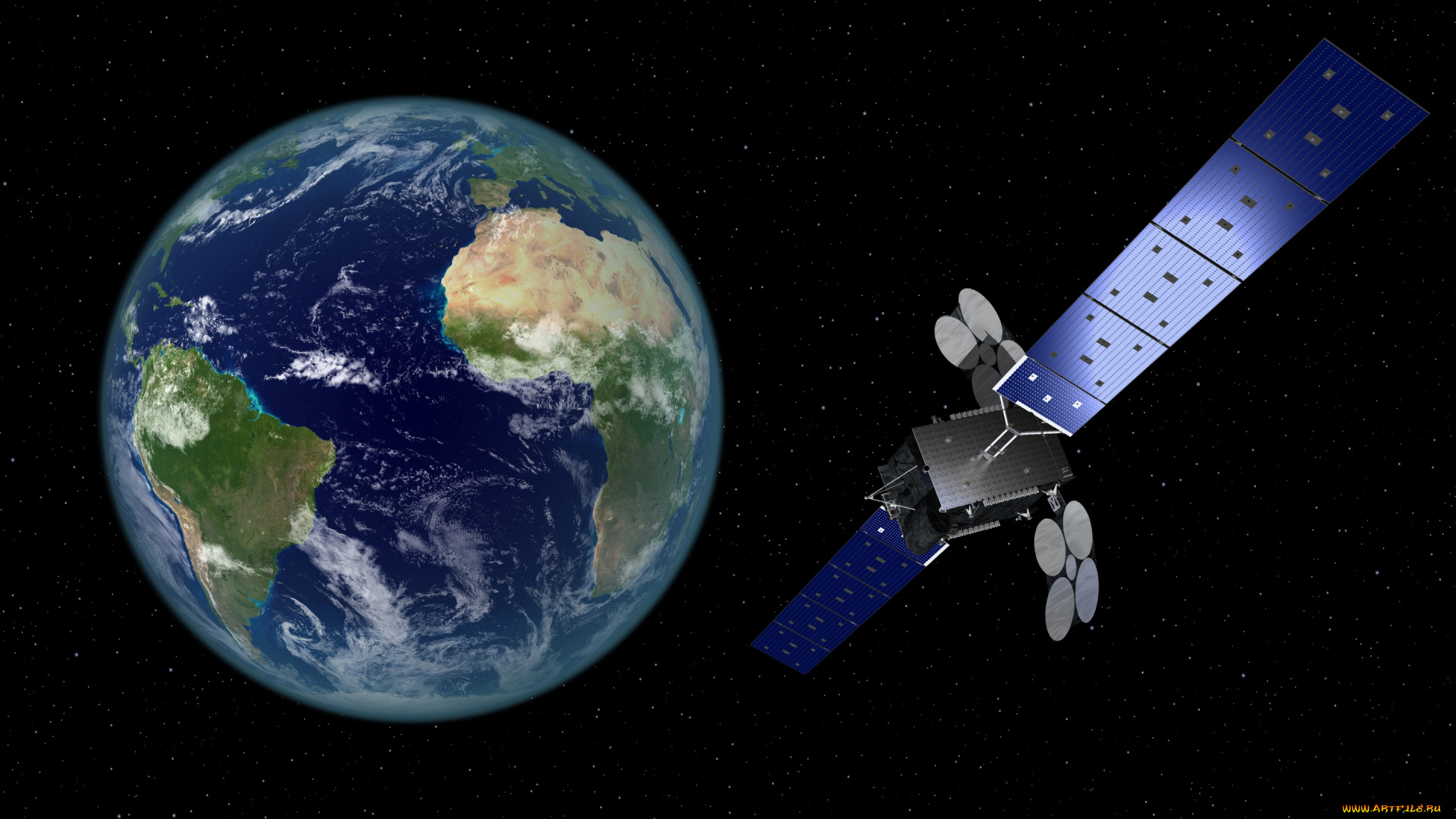 космос, арт, спутник, земля